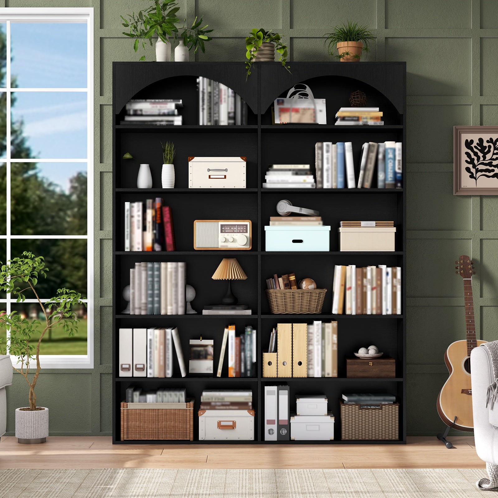 70.8'' Tall Bookshelf And Bookcase, Modern Bookcase 7-Tier Storage Shelves with Curved Baffle for Home Office