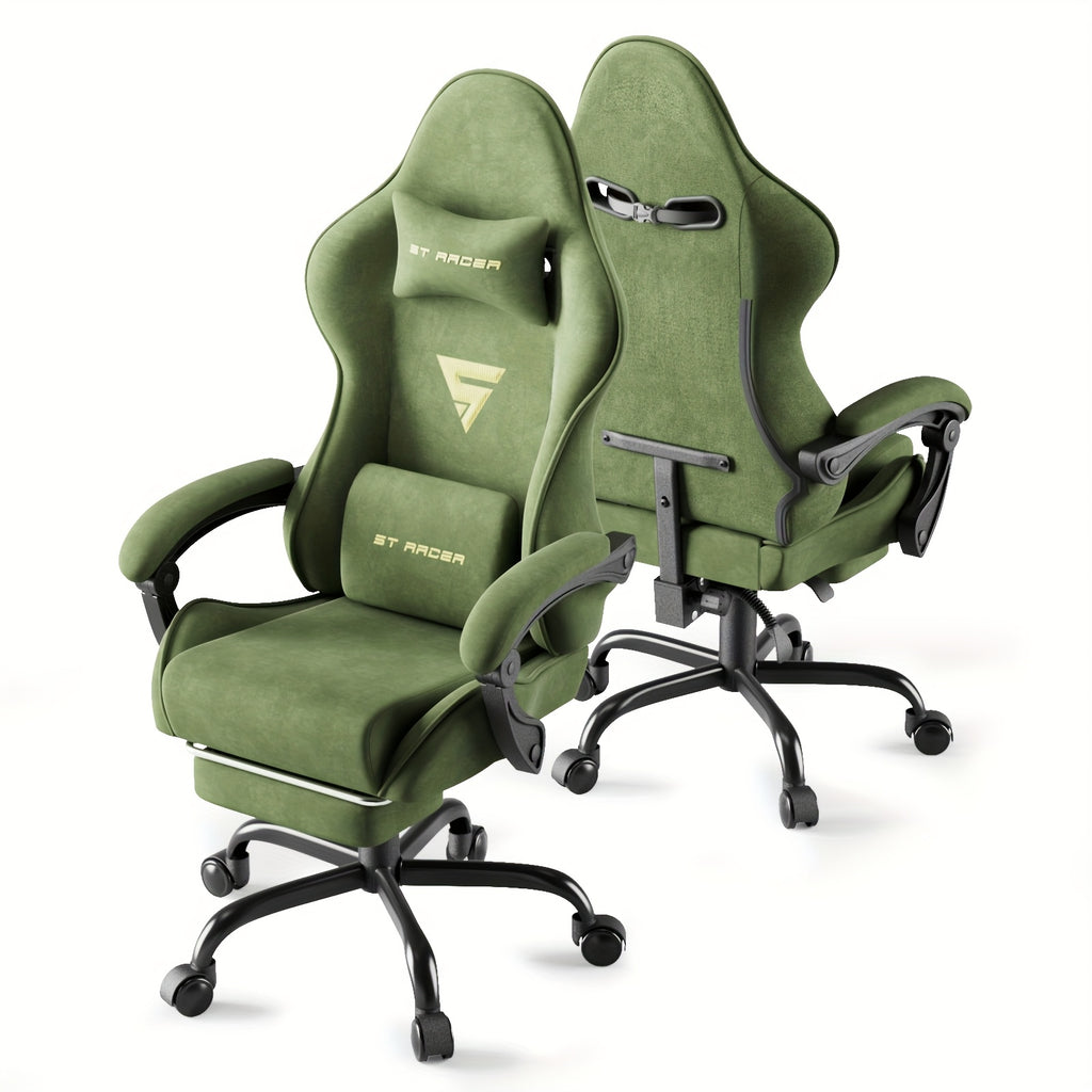 Ergonomic Gaming Chair, Expandable Compatible with Others, Racing Style with Massage & Manual Recliner, for Adults & Teens, Footrest-like Base & Plush Soft Cushioning, Multi-Color Options (Velvet Metal), PC Laptop Computer Desk Chair