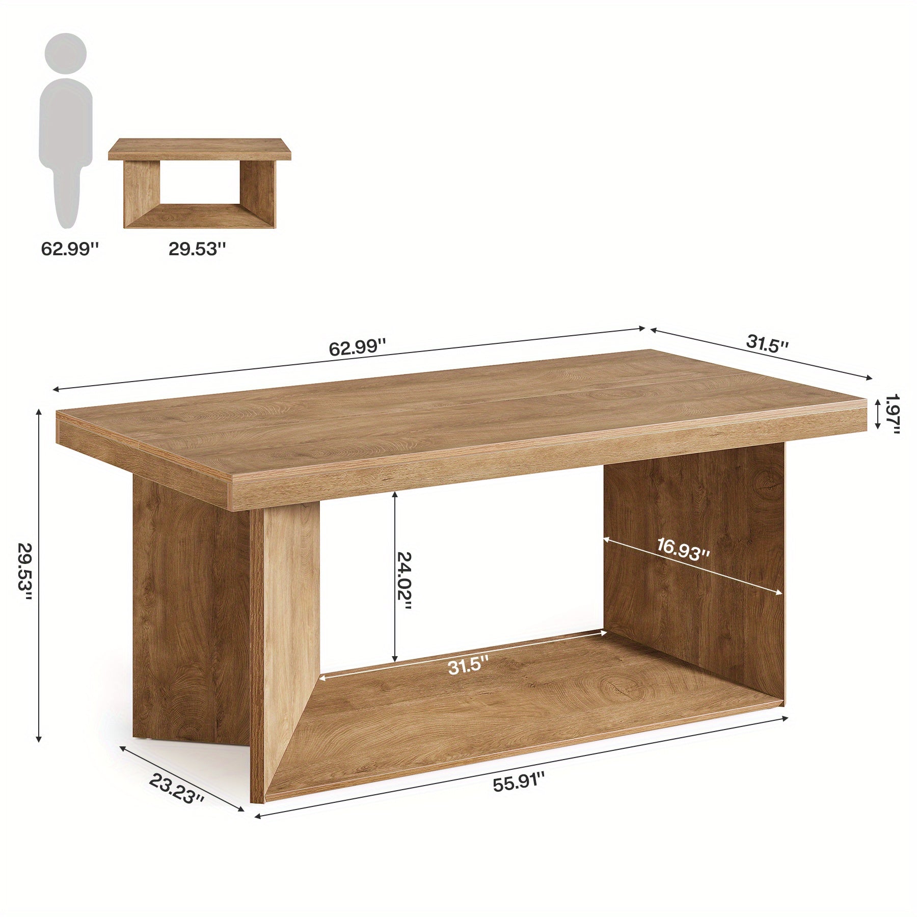 Executive Desk, Large Office Computer Desk with Heavy Duty Pedestal, Farmhouse Simple Workstation Writing Table, 63-Inch, Rustic Brown, for Home Office