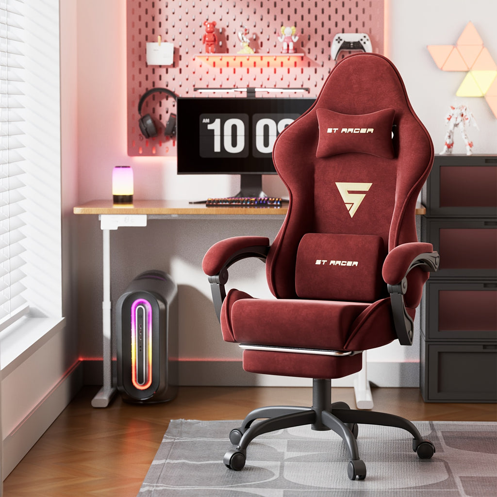 Ergonomic Gaming Chair, Expandable Compatible with Others, Racing Style with Massage & Manual Recliner, for Adults & Teens, Footrest-like Base & Plush Soft Cushioning, Multi-Color Options (Velvet Metal), PC Laptop Computer Desk Chair