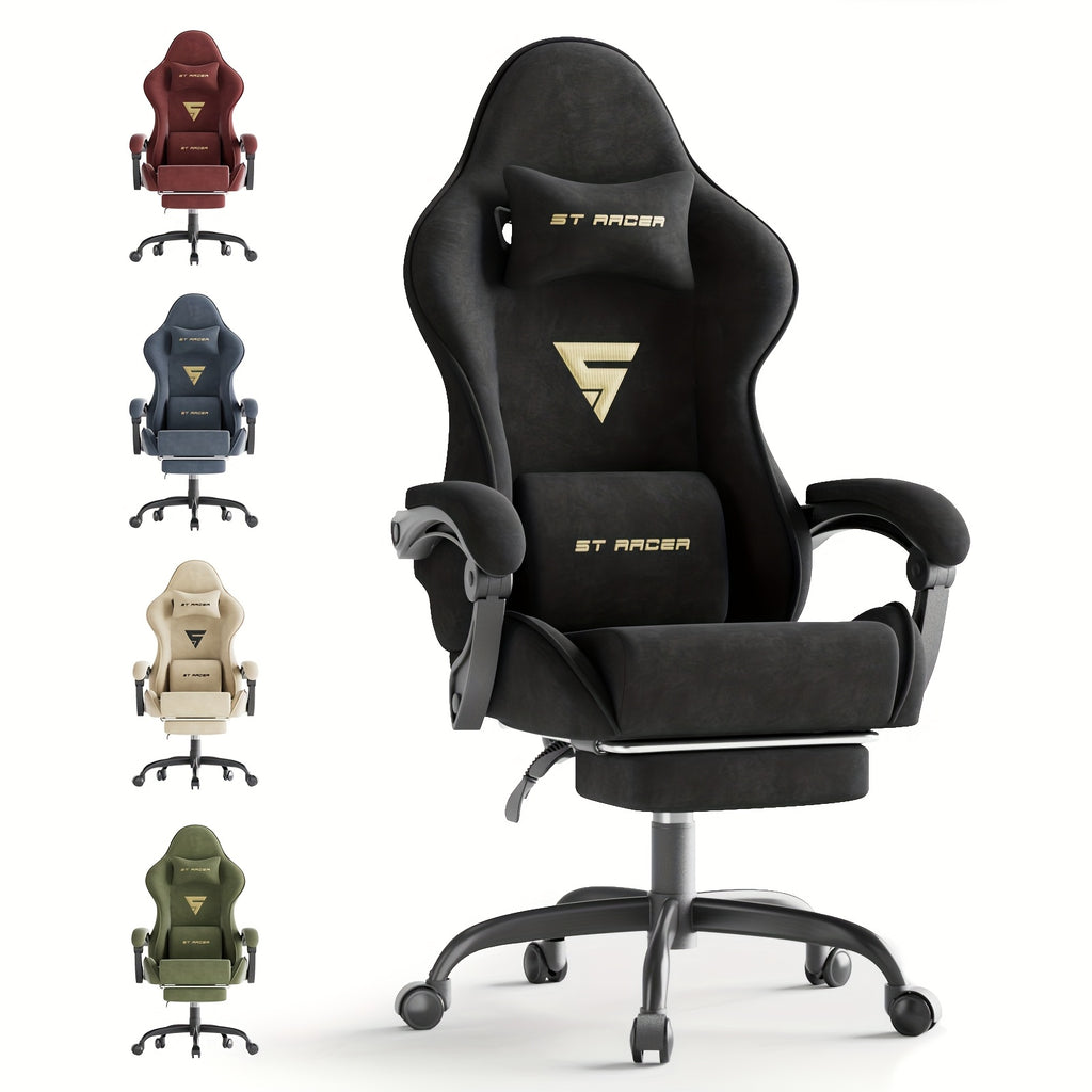Ergonomic Gaming Chair, Expandable Compatible with Others, Racing Style with Massage & Manual Recliner, for Adults & Teens, Footrest-like Base & Plush Soft Cushioning, Multi-Color Options (Velvet Metal), PC Laptop Computer Desk Chair