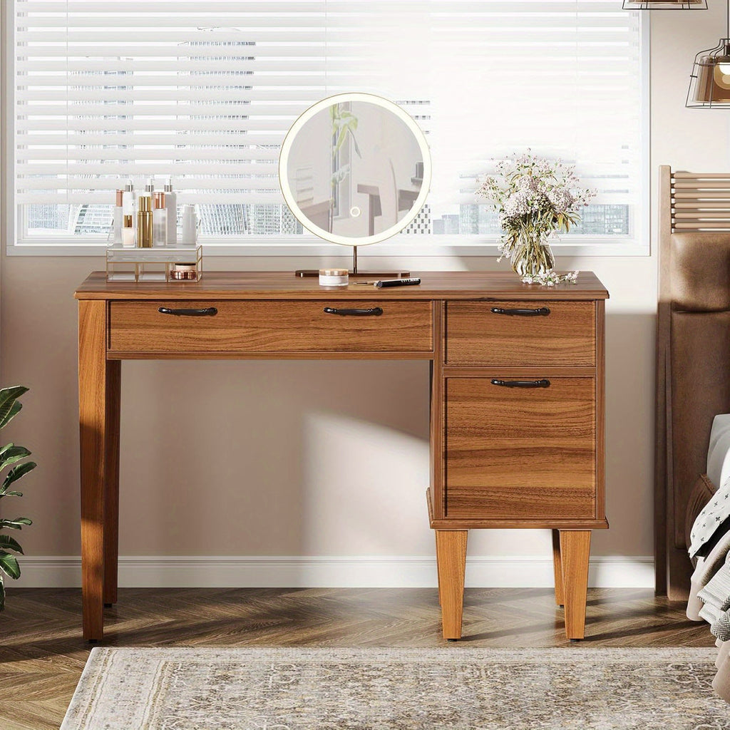 Heavy-Duty 47-Inch Home Office Desk with 3 Drawers - Farmhouse Computer Desk, Sturdy MDF Construction, Spacious Writing table for Living Room, Bedroom, Study - Easy Assembly, Brown Workspace Furniture, Classic Design, Engineered Wood, Remote Workers