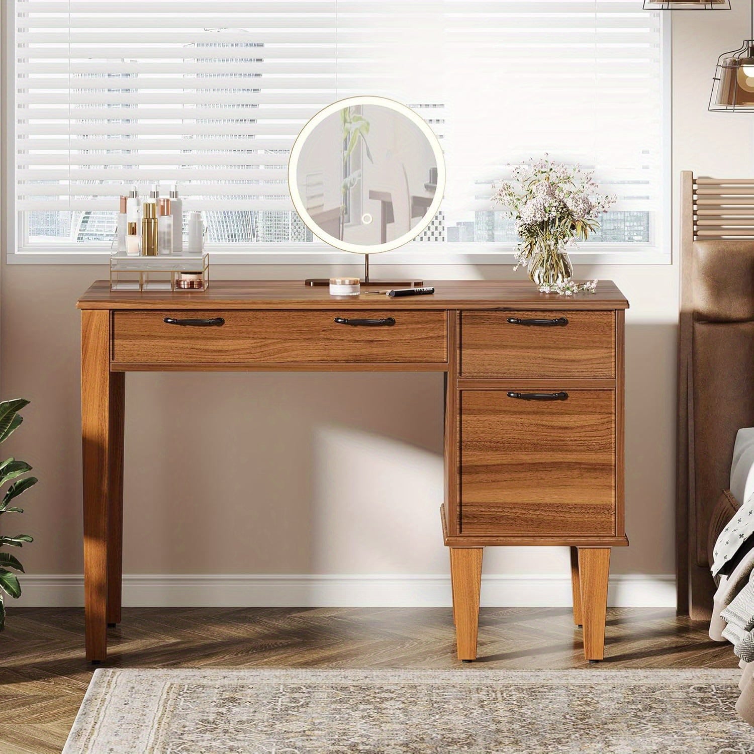 Heavy-Duty 47-Inch Home Office Desk with 3 Drawers - Farmhouse Computer Desk, Sturdy MDF Construction, Spacious Writing table for Living Room, Bedroom, Study - Easy Assembly, Brown Workspace Furniture, Classic Design, Engineered Wood, Remote Workers