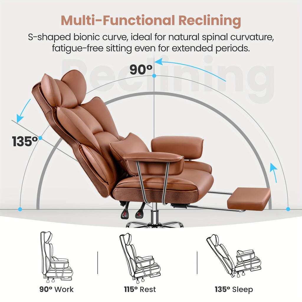 Actflame Premium Ergonomic Office Chair Designed for Larger Individuals - Executive High-Back Leather Featuring Improved Lumbar Support And Built-In Footrest - Ideal for Generous Living Spaces And Work Environments