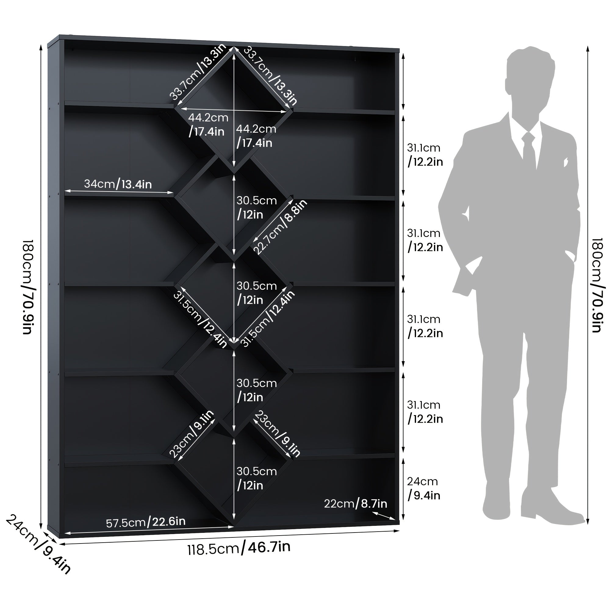 Triple Wide Bookshelf, 6 Tier Large Bookshelf, Bookcase with 17 Open Display Shelves, 71'' Tall Bookcases And Bookshelves for Living Room, Home Office, Library