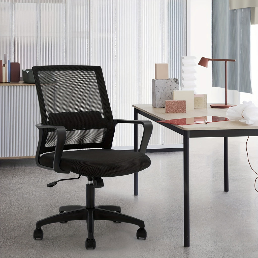 Mesh Chair, Mid-Back Office Chair Computer Chair Ergonomic Desk Chair, 5-Wheel Base & 360° Swivel, Suitable For Long Hours Of Use, Chaise Confortable, Home Office Furniture