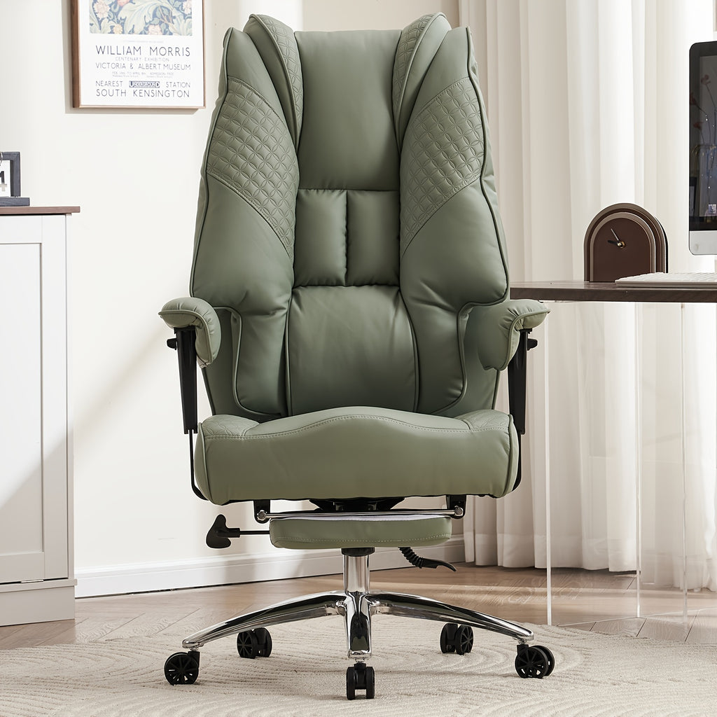 Efomao Office Chair 400LBS, Big and Tall Office Chair, PU Leather Computer Chair, Executive Office Chair with Leg Rest and Lumbar Support, Pink Office Chair