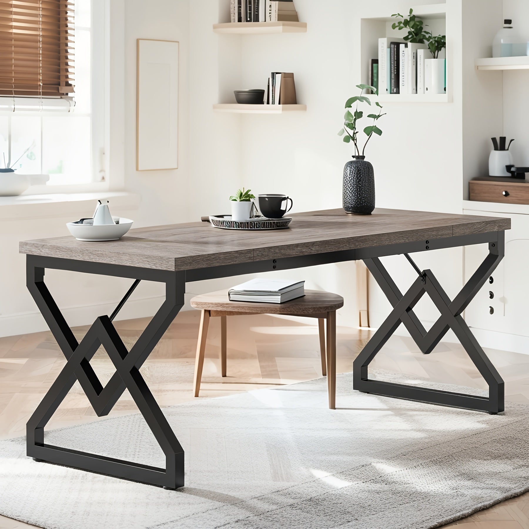 Modern Simple Office Desk - 62.99 Inch, Gaming & Work Desk With Storage, Large Legroom, Metal Frame