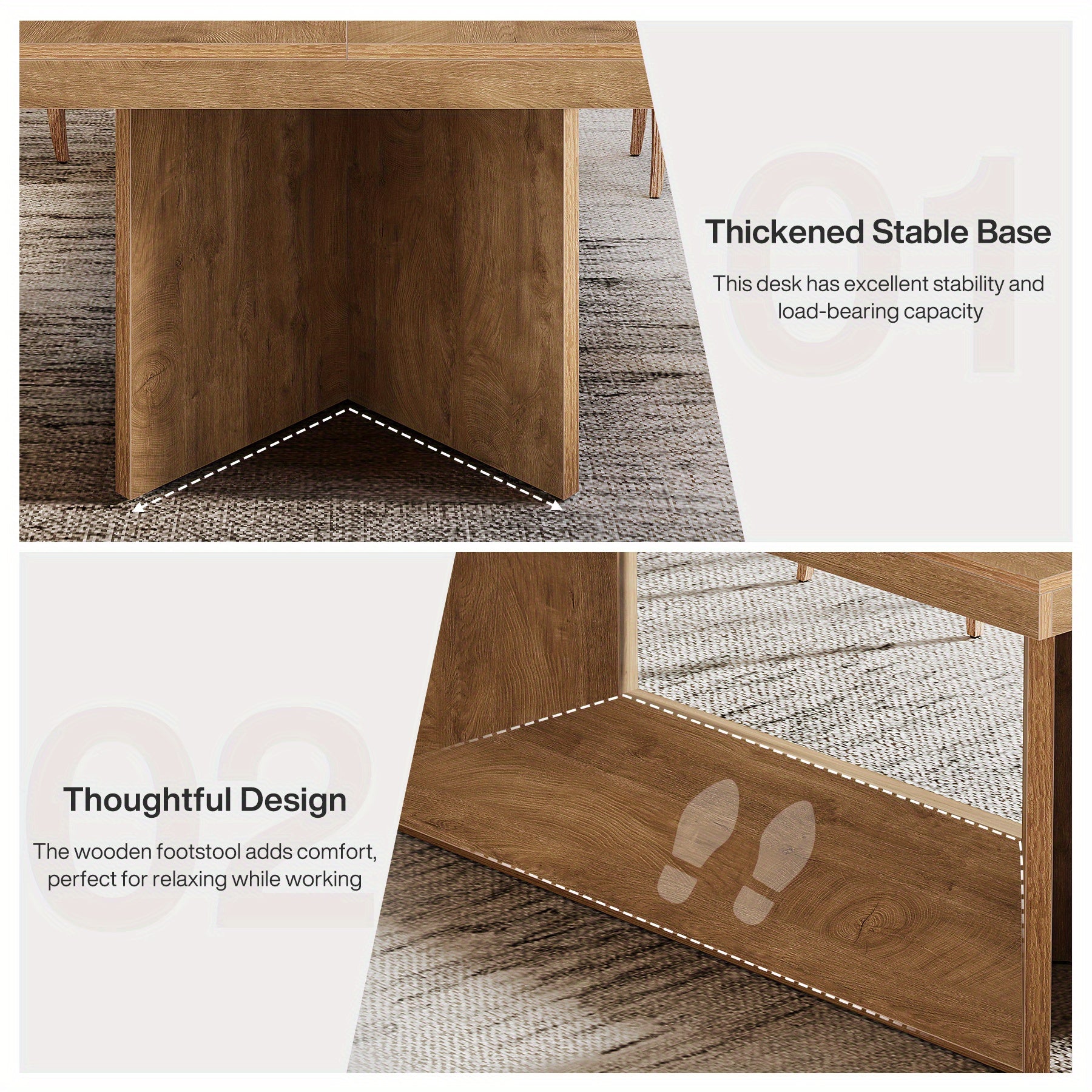 Executive Desk, Large Office Computer Desk with Heavy Duty Pedestal, Farmhouse Simple Workstation Writing Table, 63-Inch, Rustic Brown, for Home Office