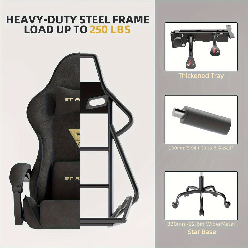 Ergonomic Gaming Chair, Expandable Compatible with Others, Racing Style with Massage & Manual Recliner, for Adults & Teens, Footrest-like Base & Plush Soft Cushioning, Multi-Color Options (Velvet Metal), PC Laptop Computer Desk Chair