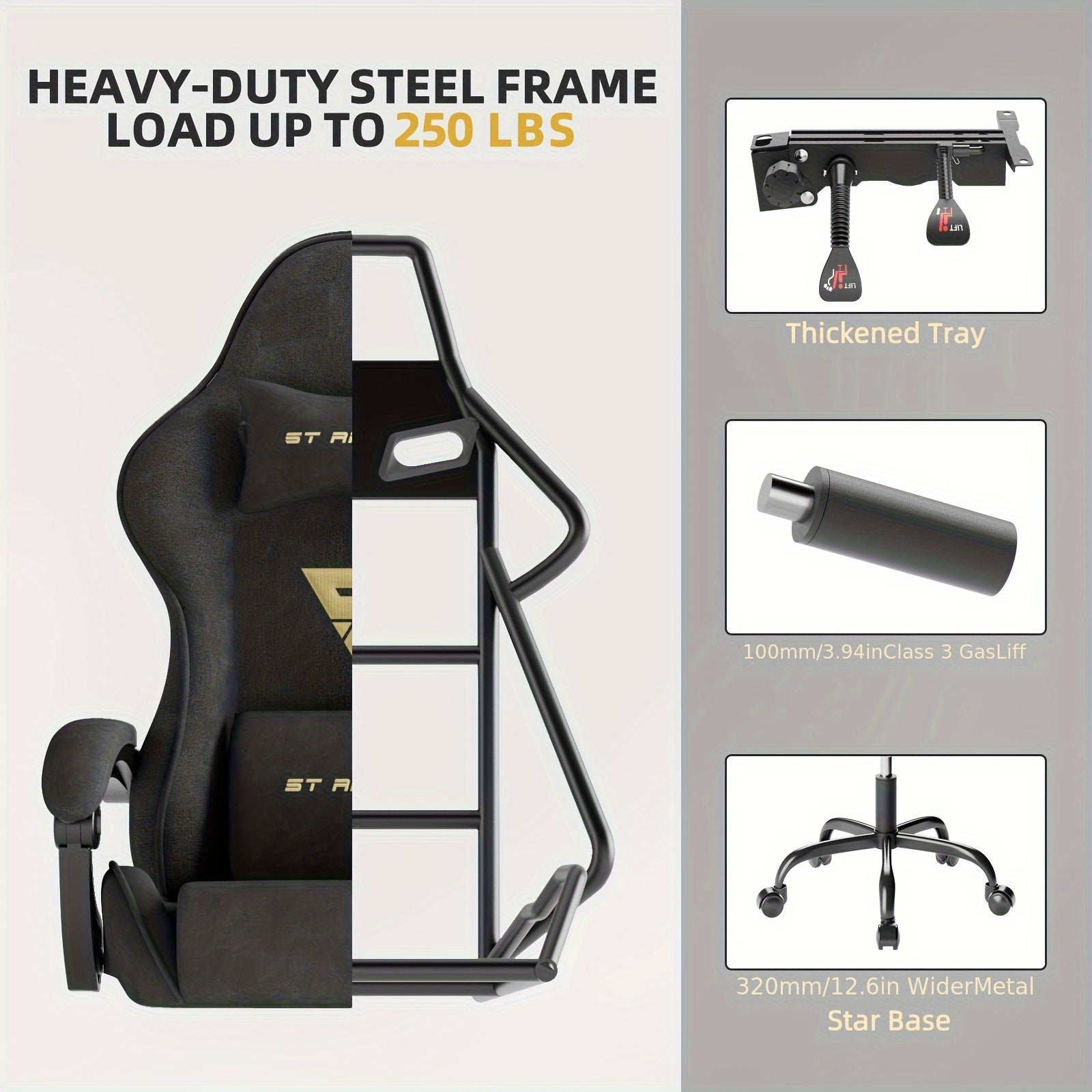 Ergonomic Gaming Chair, Expandable Compatible with Others, Racing Style with Massage & Manual Recliner, for Adults & Teens, Footrest-like Base & Plush Soft Cushioning, Multi-Color Options (Velvet Metal), PC Laptop Computer Desk Chair