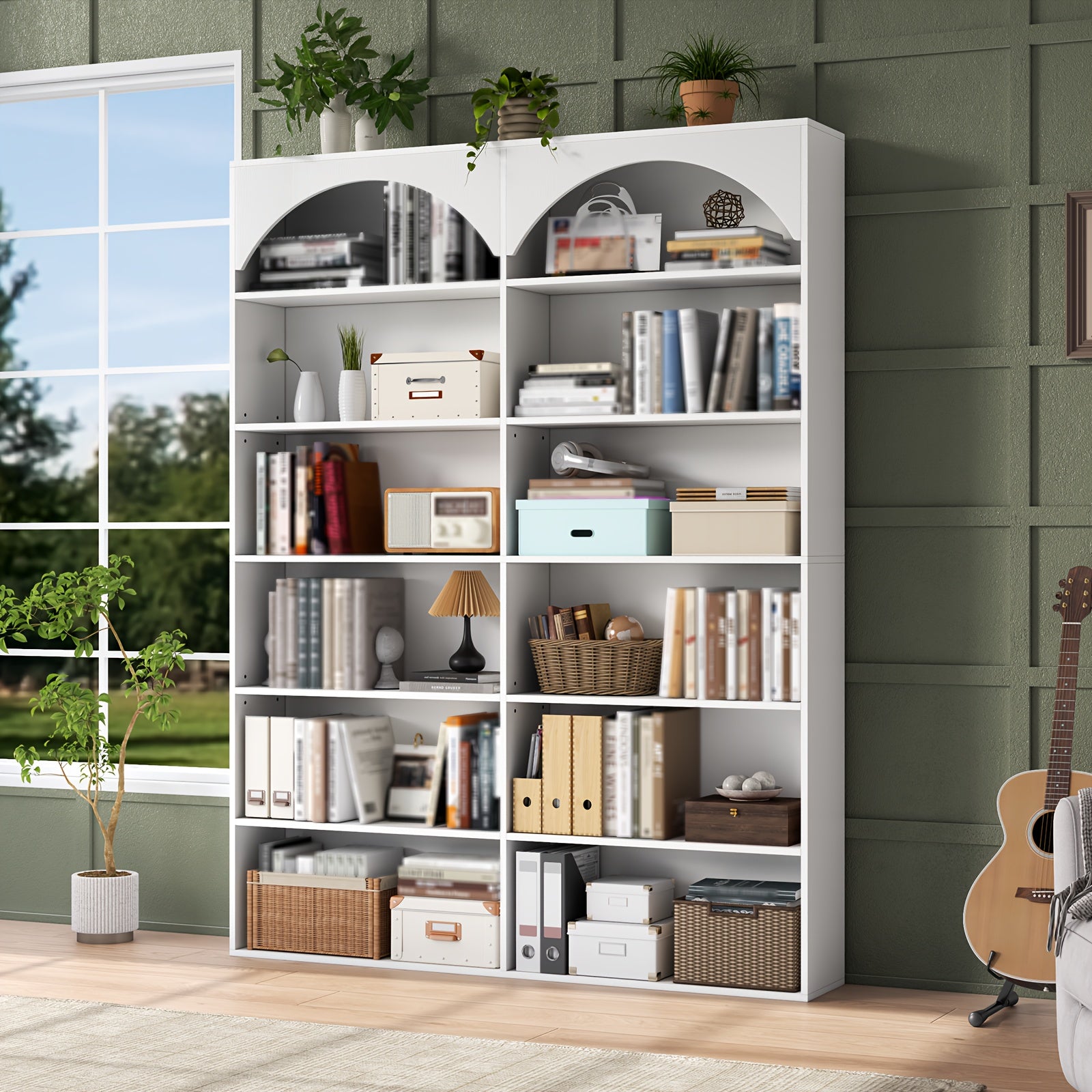 70.8'' Tall Bookshelf And Bookcase, Modern Bookcase 7-Tier Storage Shelves with Curved Baffle for Home Office