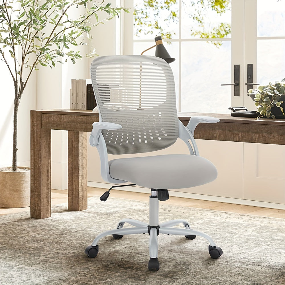 Office Computer Desk Chair, Ergonomic Mid-Back Mesh Rolling Work Swivel Task Chairs with Comfortable Lumbar Support, Wheels, Comfy Flip-up Arms for Home, Bedroom, Study, Student