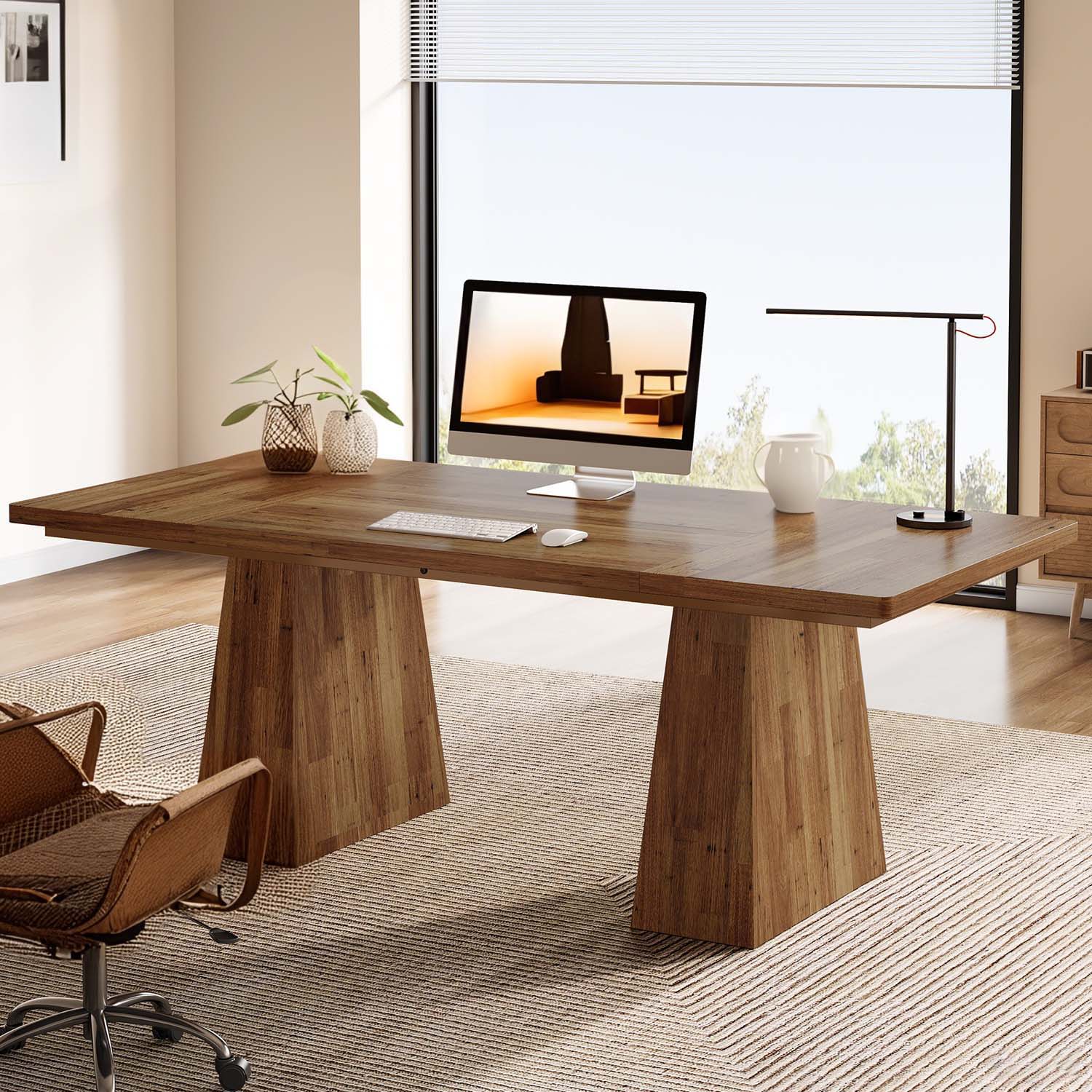 1pc Extra Long 63-Inch Modern Computer Desk - Heavy-Duty Engineered Wood Construction, Spacious Work Surface, Easy Assembly, Sturdy Brown Desk for Home Office, Study Room, Large Workspace - Ideal for Remote Work & Holiday Productivity