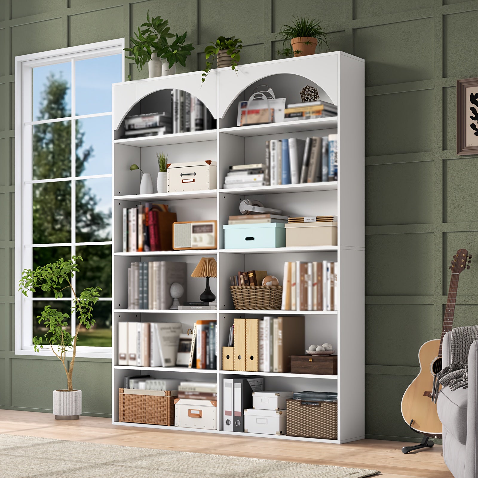 70.8'' Tall Bookshelf And Bookcase, Modern Bookcase 7-Tier Storage Shelves with Curved Baffle for Home Office
