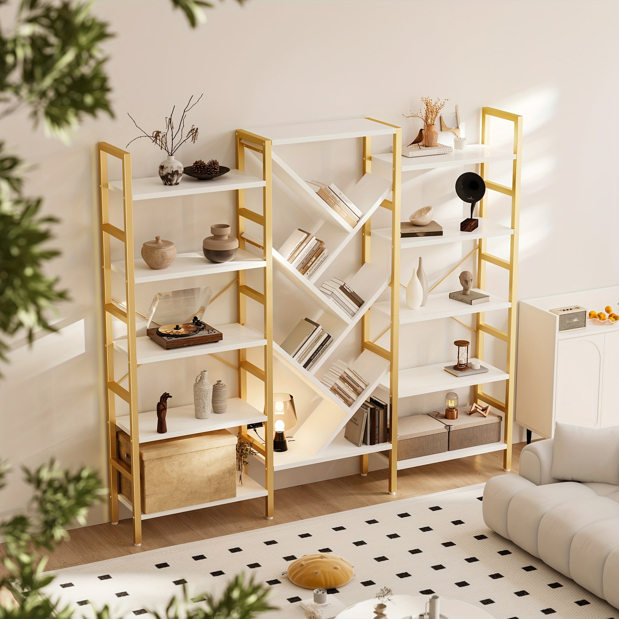 Modern Wooden Bookcase Modern 5-Tier Large Wooden Bookcase with 17 Open Display Shelves - Metal Frame, 70.9\