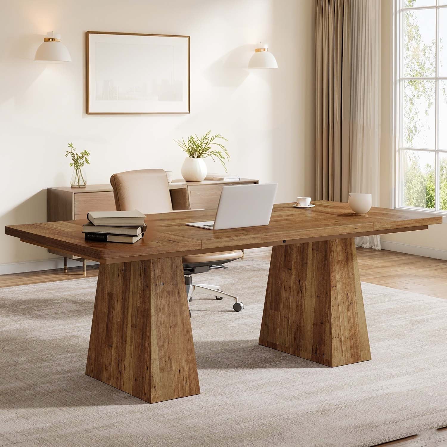 1pc Extra Long 63-Inch Modern Computer Desk - Heavy-Duty Engineered Wood Construction, Spacious Work Surface, Easy Assembly, Sturdy Brown Desk for Home Office, Study Room, Large Workspace - Ideal for Remote Work & Holiday Productivity