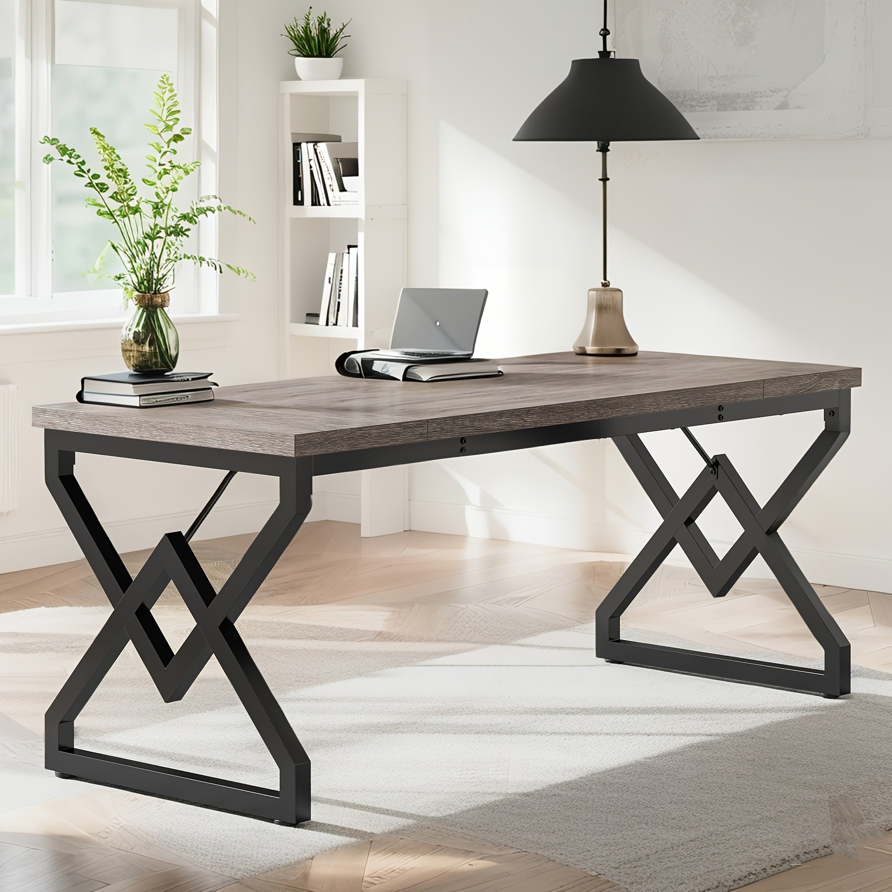 Modern Simple Office Desk - 62.99 Inch, Gaming & Work Desk With Storage, Large Legroom, Metal Frame