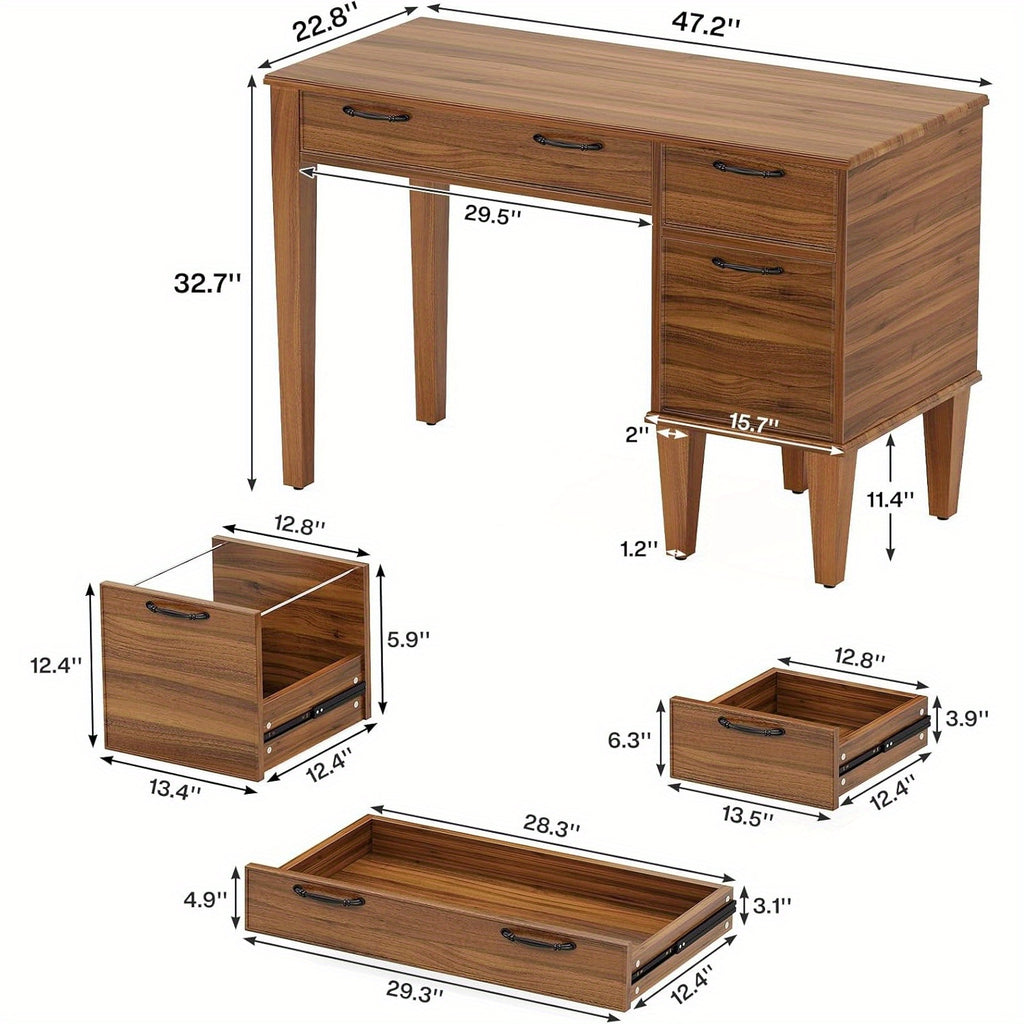 Heavy-Duty 47-Inch Home Office Desk with 3 Drawers - Farmhouse Computer Desk, Sturdy MDF Construction, Spacious Writing table for Living Room, Bedroom, Study - Easy Assembly, Brown Workspace Furniture, Classic Design, Engineered Wood, Remote Workers