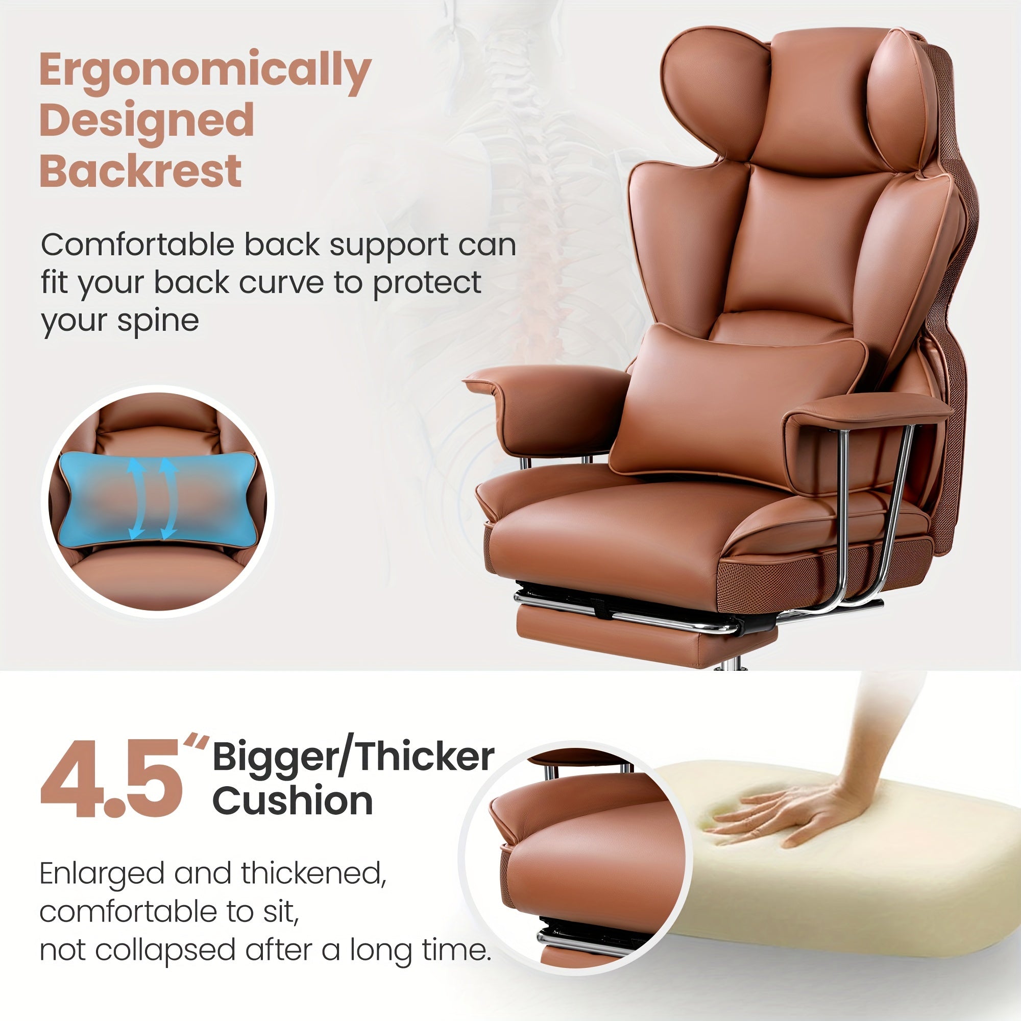 Actflame Premium Ergonomic Office Chair Designed for Larger Individuals - Executive High-Back Leather Featuring Improved Lumbar Support And Built-In Footrest - Ideal for Generous Living Spaces And Work Environments