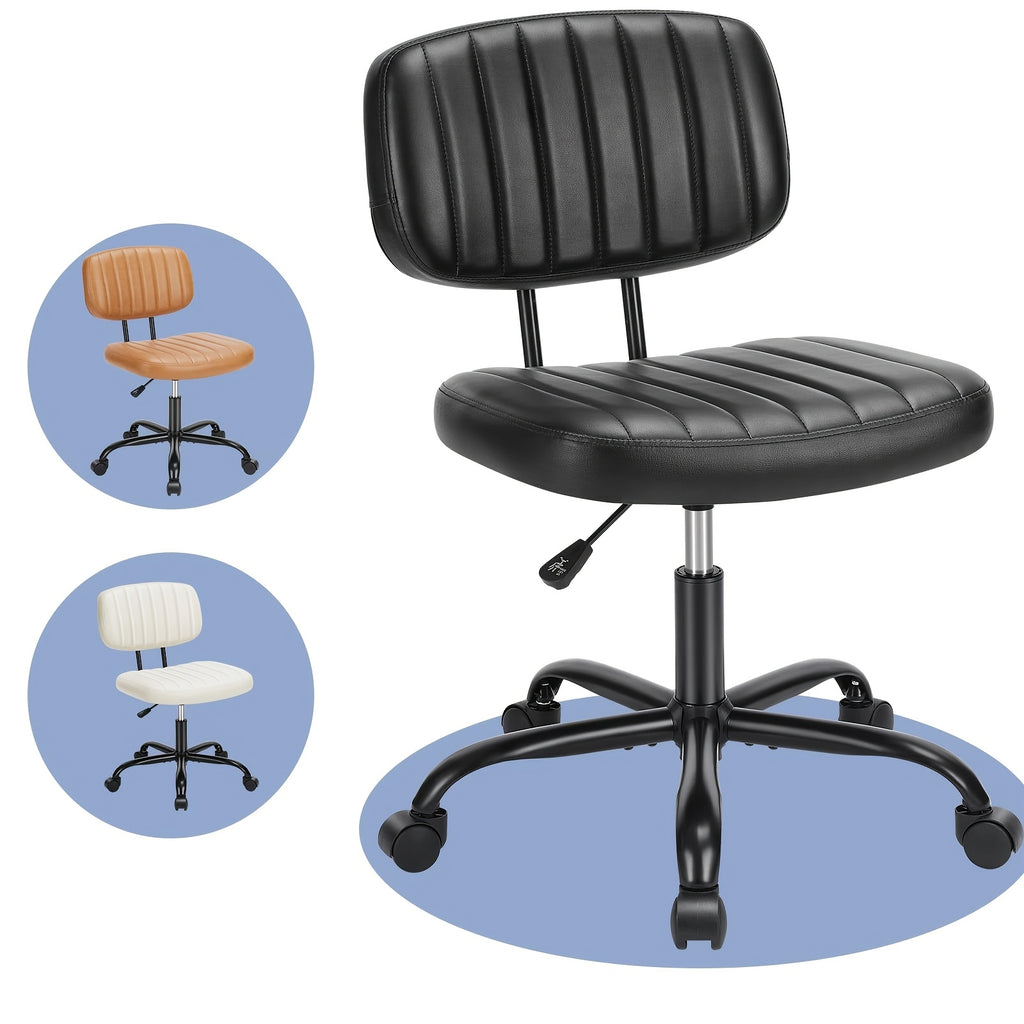 Small Desk Chair Armless, Comfortable Office Chair with Wheels, Rolling Task Chair with Low Back Lumbar Support, Vanity Chair for Bedroom Living Room Study Room, PU Leather