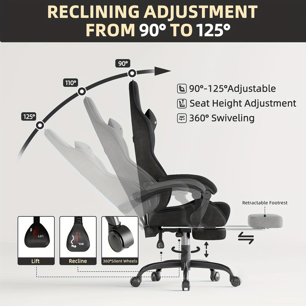 Ergonomic Gaming Chair, Expandable Compatible with Others, Racing Style with Massage & Manual Recliner, for Adults & Teens, Footrest-like Base & Plush Soft Cushioning, Multi-Color Options (Velvet Metal), PC Laptop Computer Desk Chair