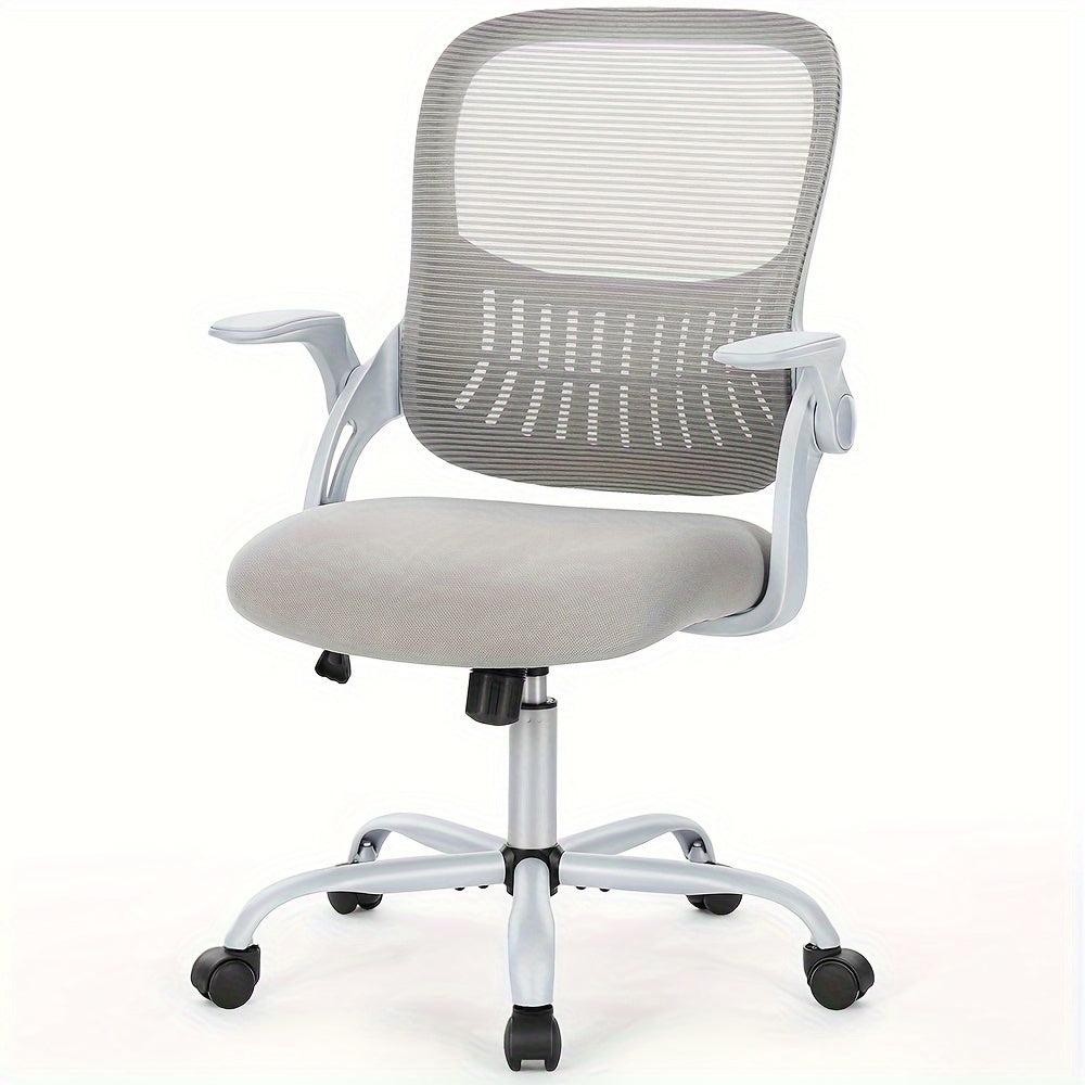 Office Computer Desk Chair, Ergonomic Mid-Back Mesh Rolling Work Swivel Task Chairs with Comfortable Lumbar Support, Wheels, Comfy Flip-up Arms for Home, Bedroom, Study, Student