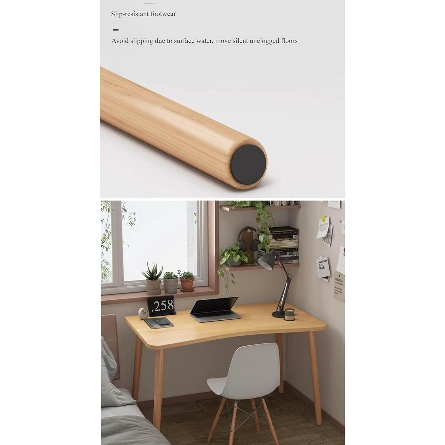 Computer Desk Office Modern with Curved Edge, Natural Oak Finish, Home Desk, 32x16x29.2 inches