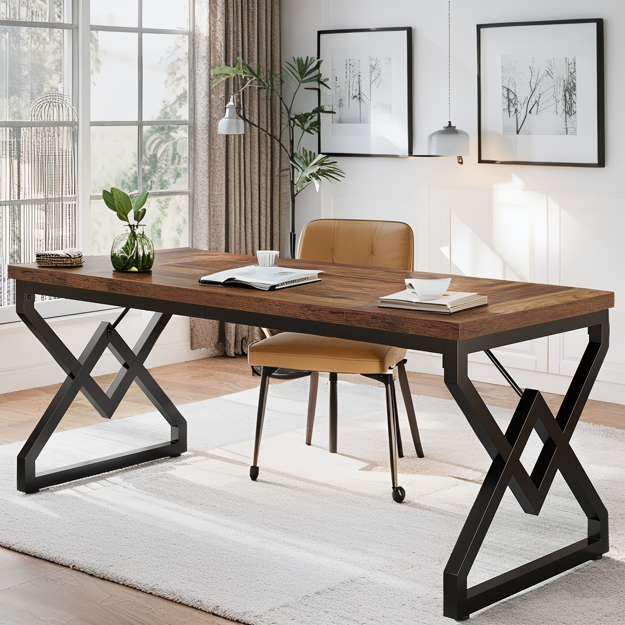 Modern Simple Office Desk - 62.99 Inch, Gaming & Work Desk With Storage, Large Legroom, Metal Frame