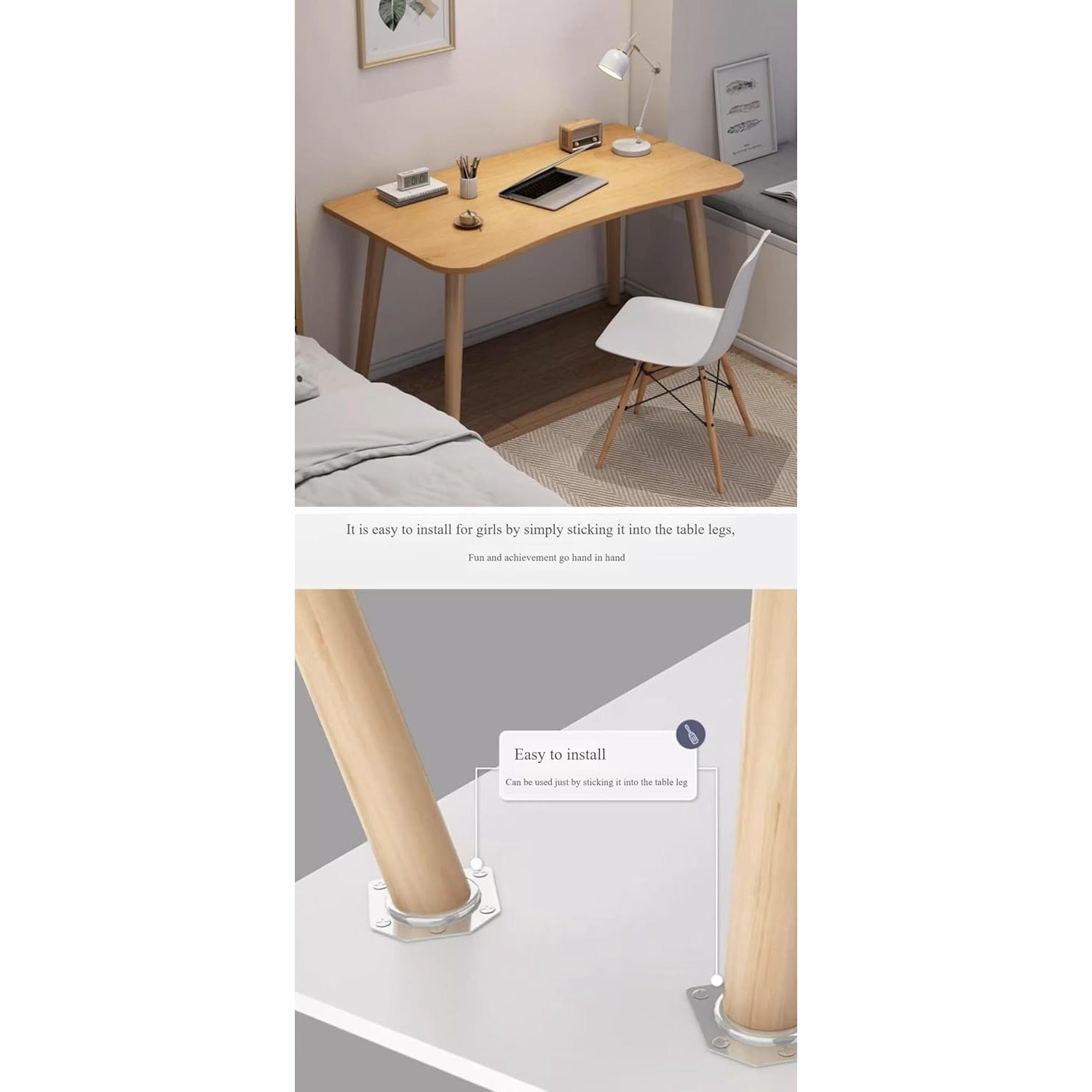 Computer Desk Office Modern with Curved Edge, Natural Oak Finish, Home Desk, 32x16x29.2 inches