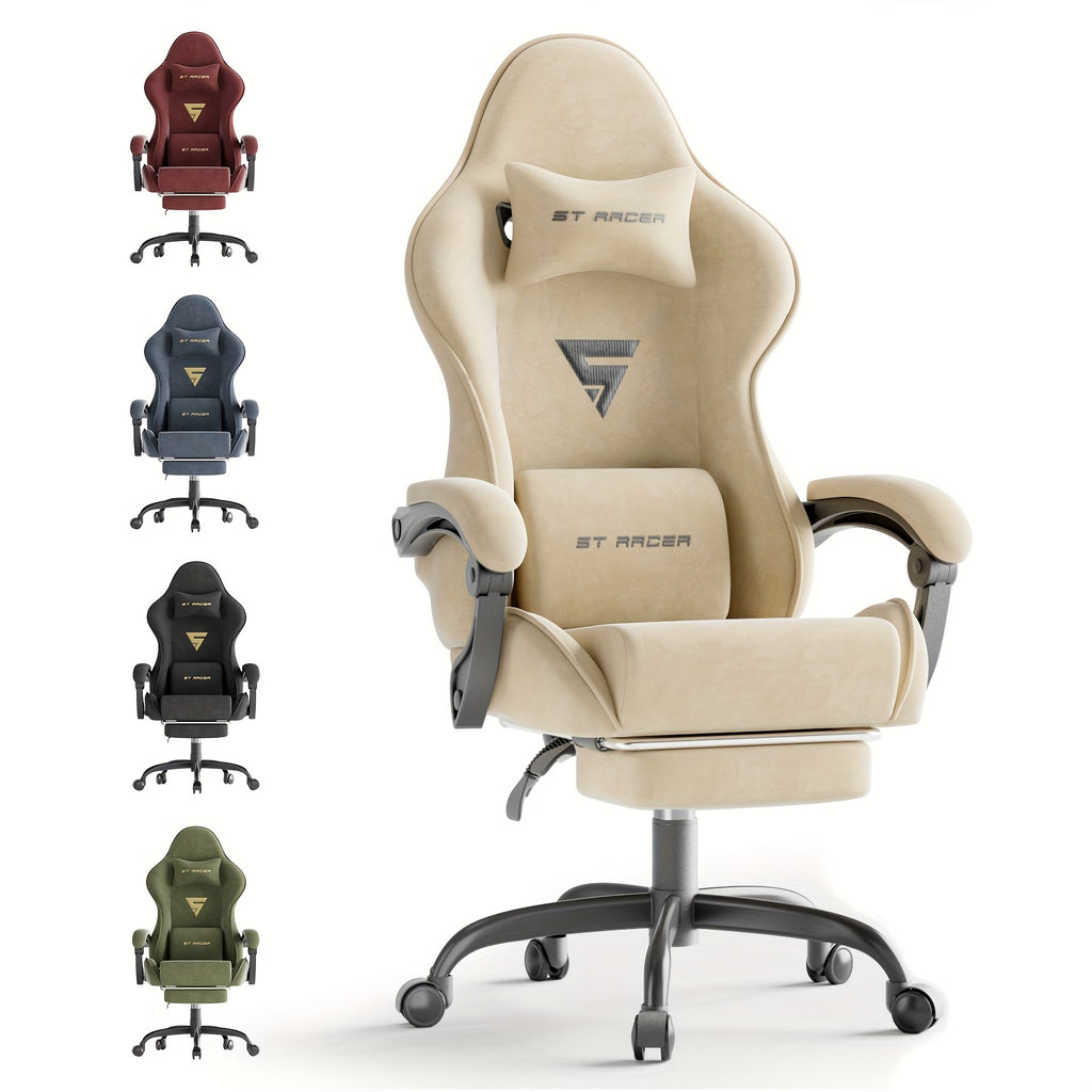Ergonomic Gaming Chair, Expandable Compatible with Others, Racing Style with Massage & Manual Recliner, for Adults & Teens, Footrest-like Base & Plush Soft Cushioning, Multi-Color Options (Velvet Metal), PC Laptop Computer Desk Chair