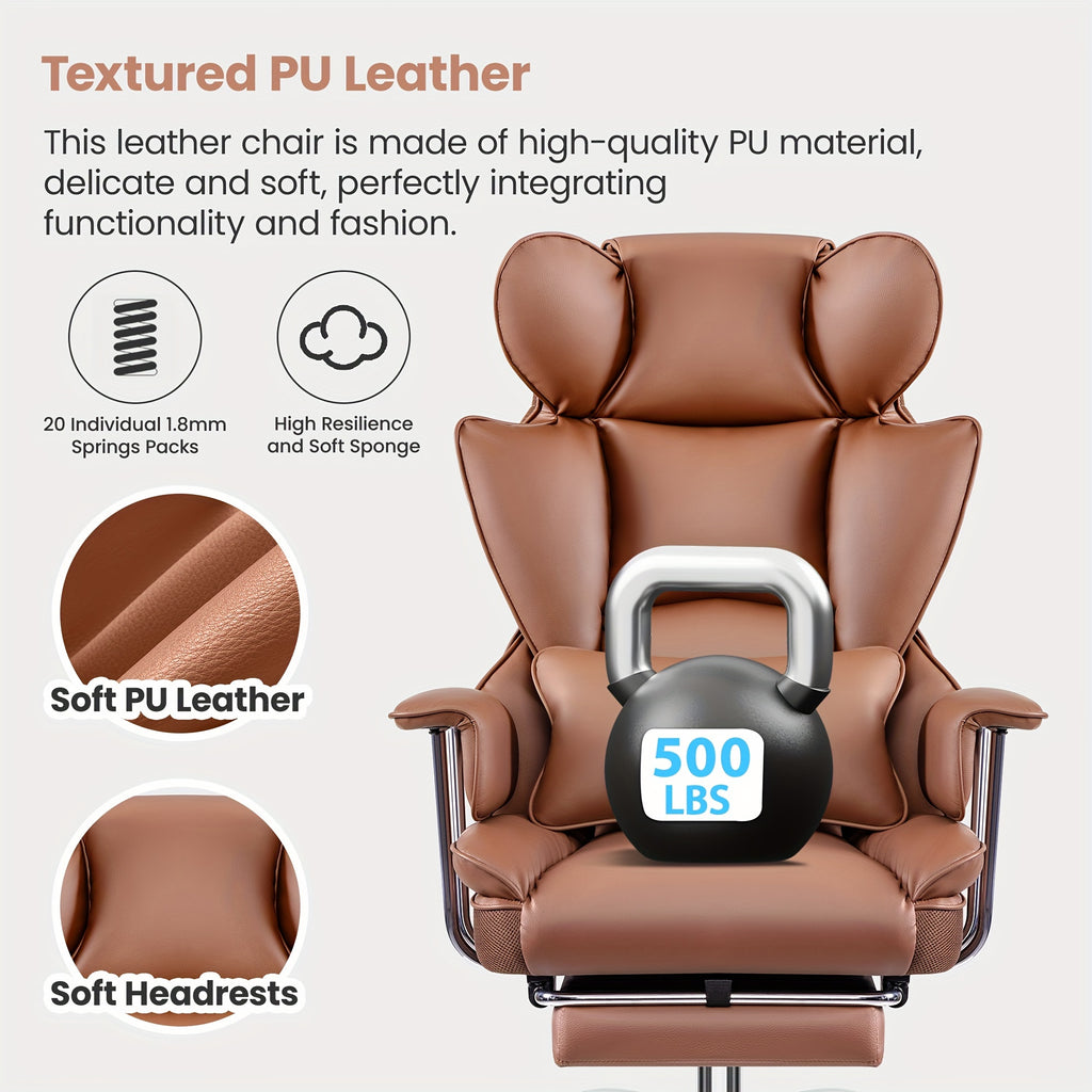 Actflame Premium Ergonomic Office Chair Designed for Larger Individuals - Executive High-Back Leather Featuring Improved Lumbar Support And Built-In Footrest - Ideal for Generous Living Spaces And Work Environments