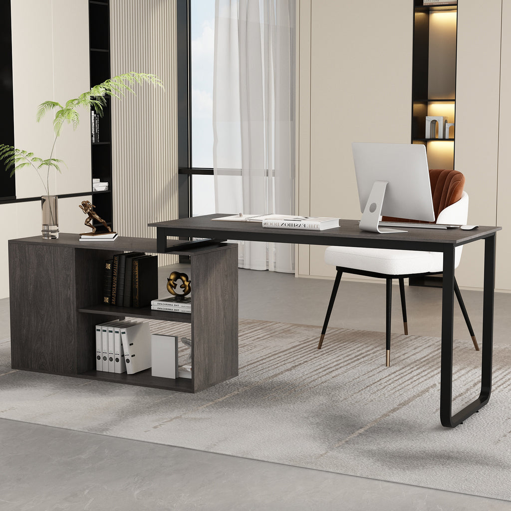 L-shaped Office Computer Desk with 3 Drawers And Open Storage Rack, Adjustable Shape, Modern Computer Desk with Spacious Desktop, Administrative Corner Desk, Study Desk, Writing Desk, Stylish Design