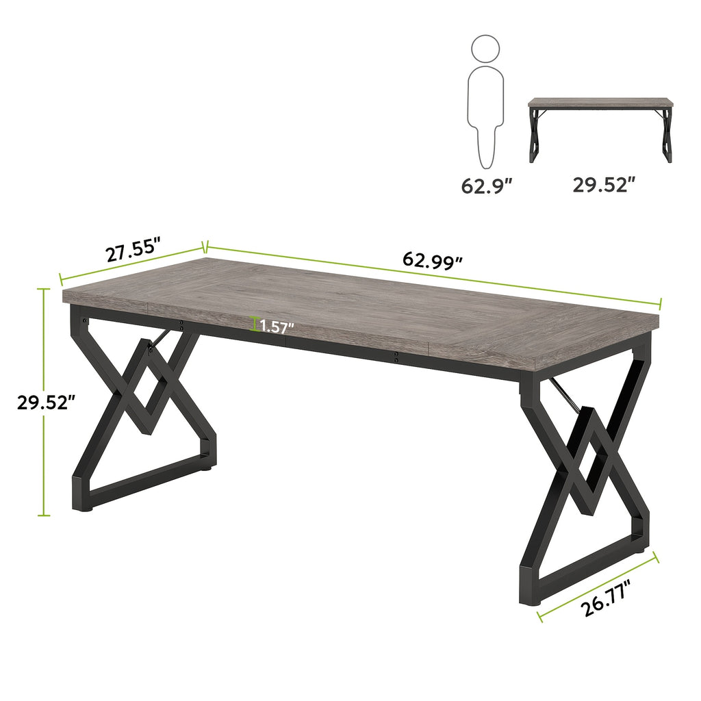Modern Simple Office Desk - 62.99 Inch, Gaming & Work Desk With Storage, Large Legroom, Metal Frame
