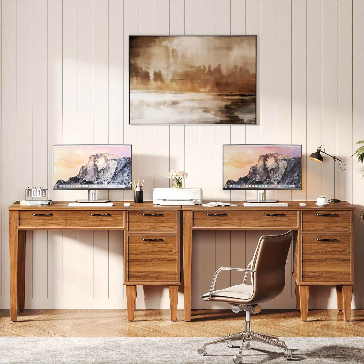 Heavy-Duty 47-Inch Home Office Desk with 3 Drawers - Farmhouse Computer Desk, Sturdy MDF Construction, Spacious Writing table for Living Room, Bedroom, Study - Easy Assembly, Brown Workspace Furniture, Classic Design, Engineered Wood, Remote Workers