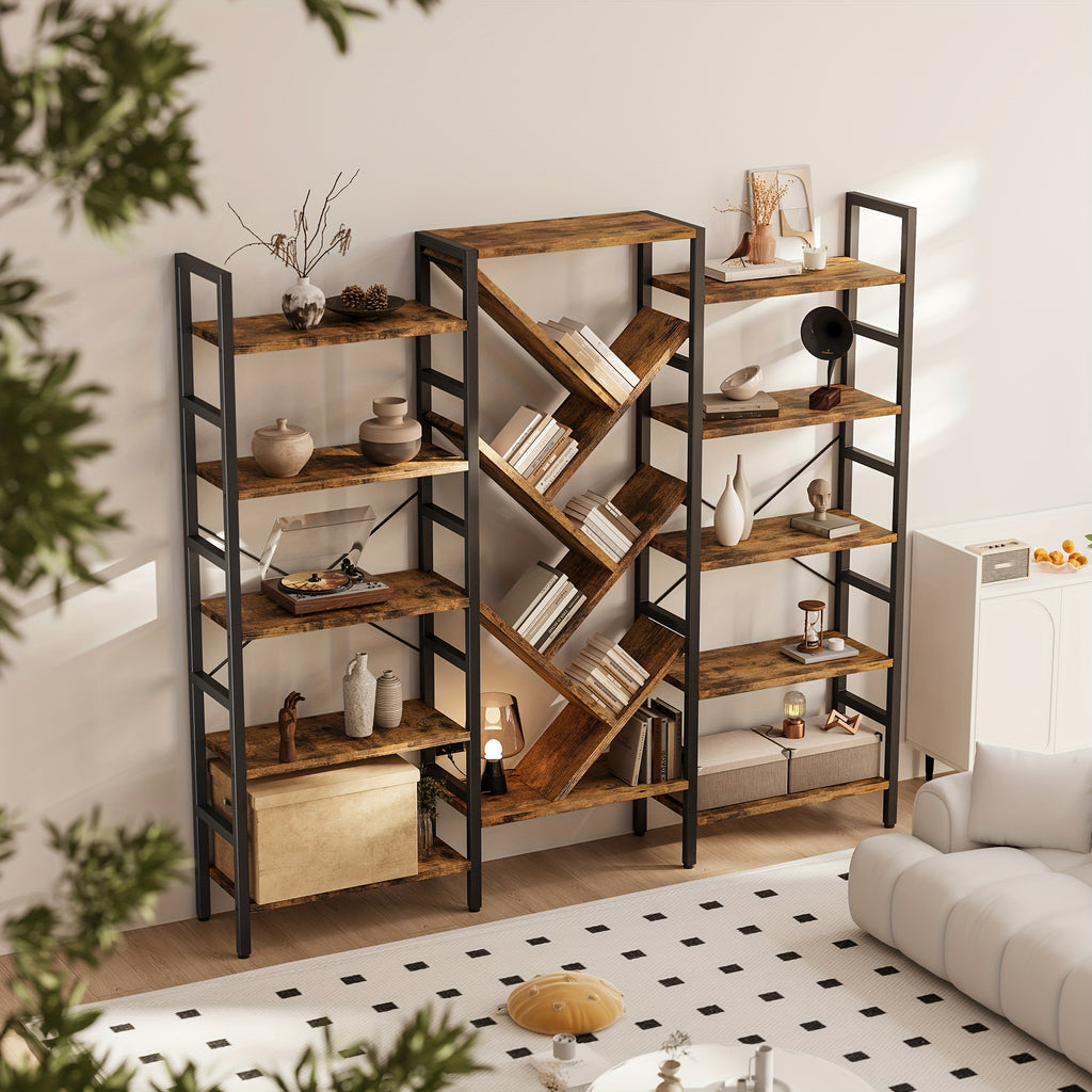 Modern Wooden Bookcase Modern 5-Tier Large Wooden Bookcase with 17 Open Display Shelves - Metal Frame, 70.9\