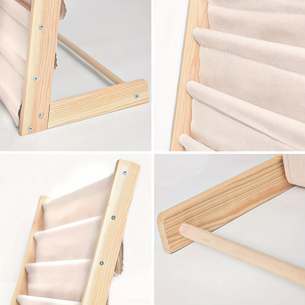 Crude Wood Bookshelf with Fabric Pockets - Rounded Edge Design Storybook Storage Rack with Screw Fixation, at Home And in Home Furniture Indoor Or Outdoor Tools