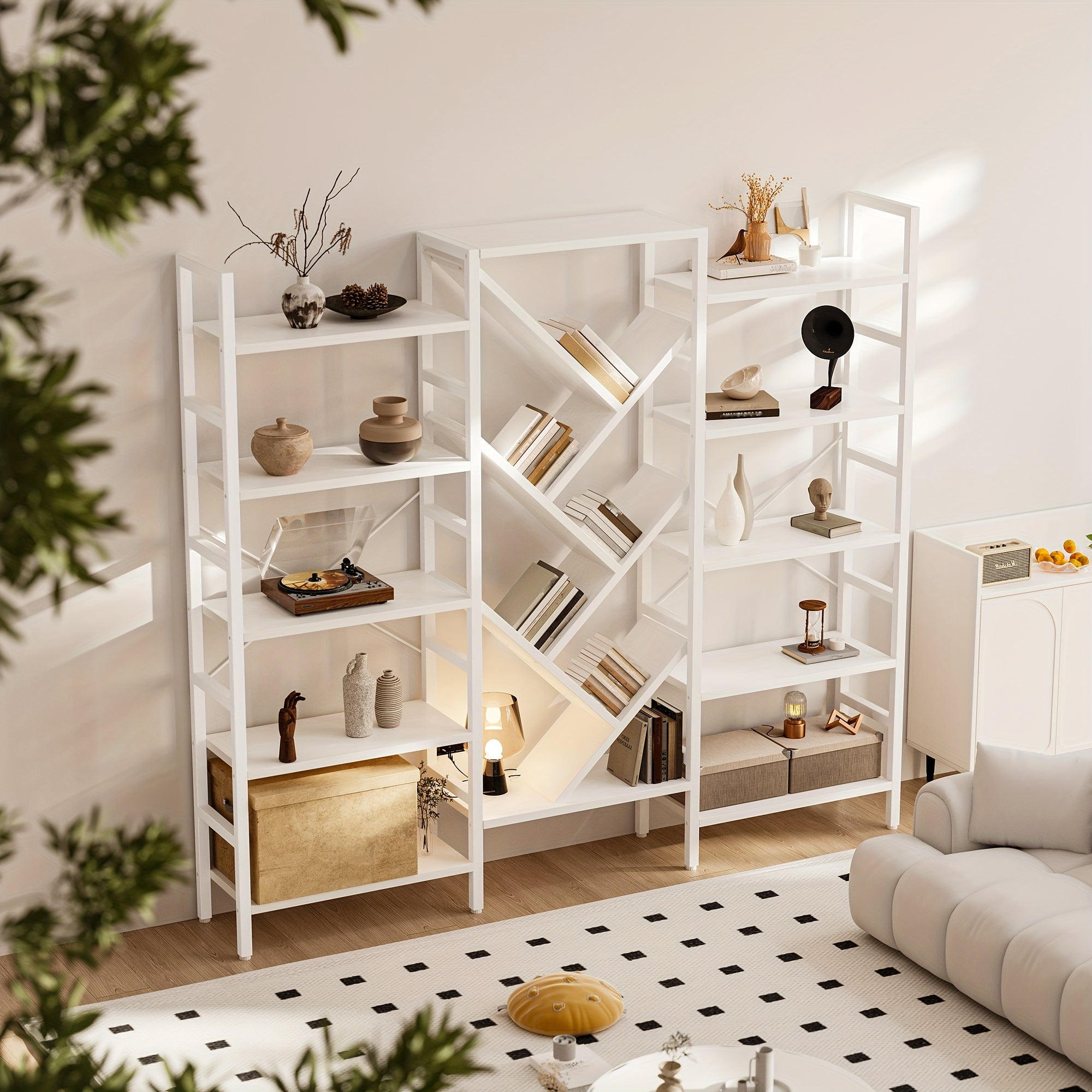 Modern Wooden Bookcase Modern 5-Tier Large Wooden Bookcase with 17 Open Display Shelves - Metal Frame, 70.9\