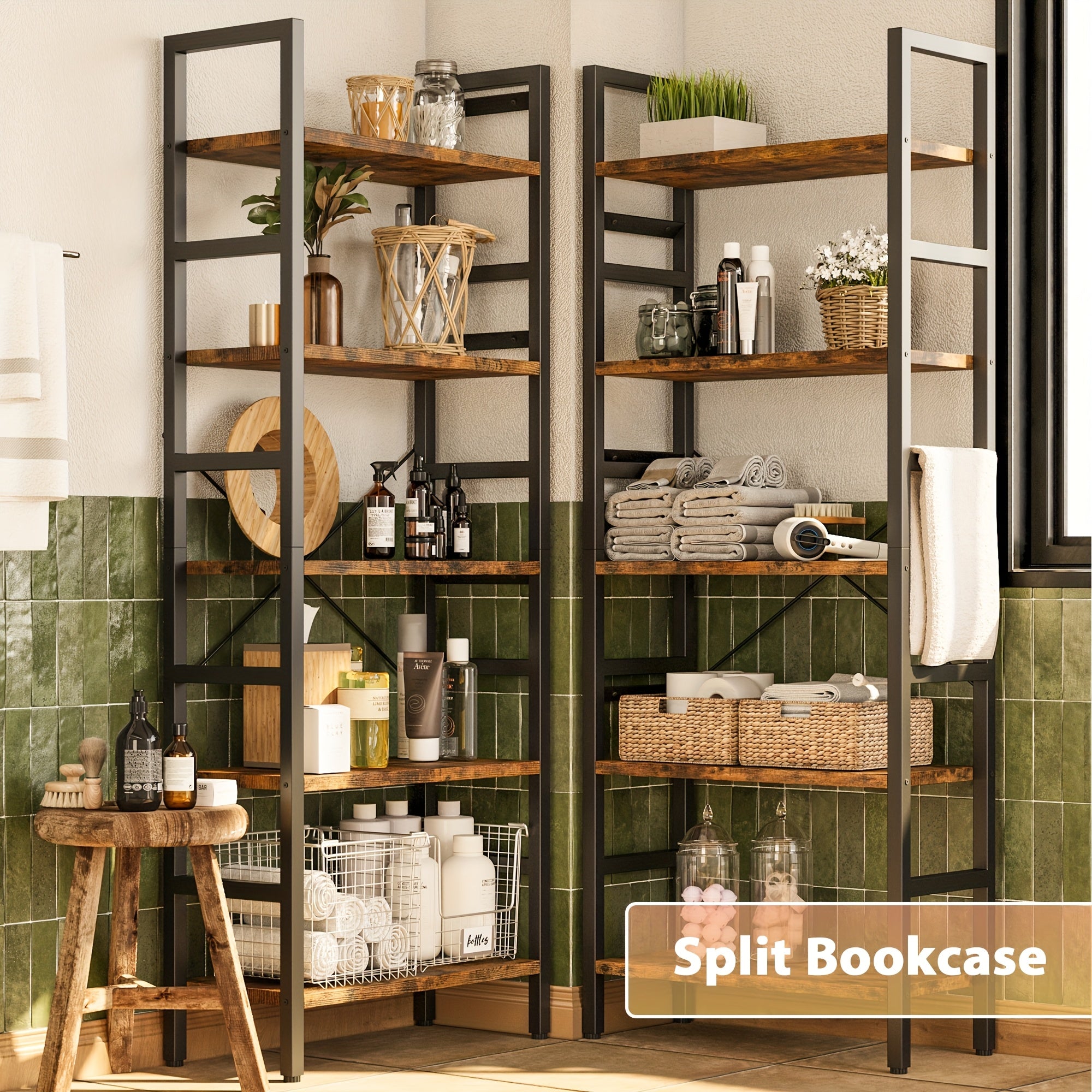 Modern Wooden Bookcase Modern 5-Tier Large Wooden Bookcase with 17 Open Display Shelves - Metal Frame, 70.9\