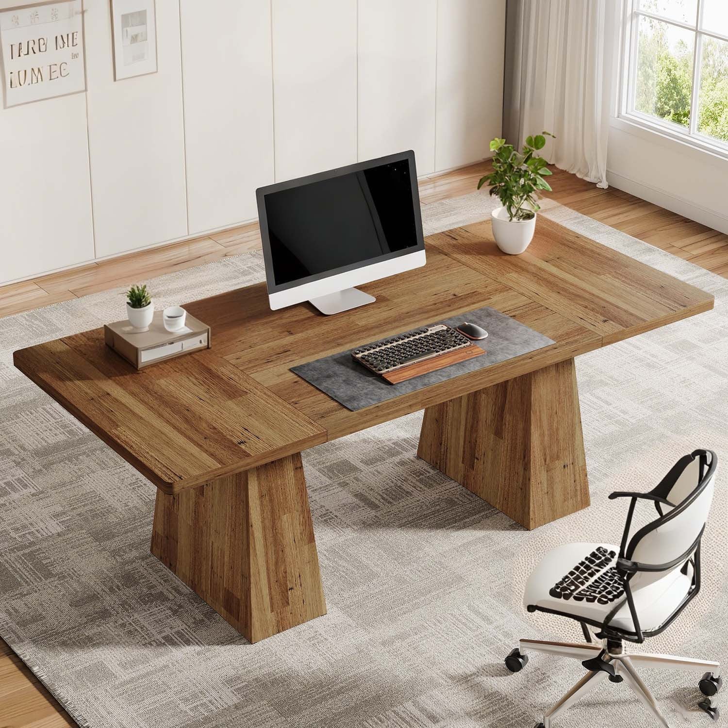 1pc Extra Long 63-Inch Modern Computer Desk - Heavy-Duty Engineered Wood Construction, Spacious Work Surface, Easy Assembly, Sturdy Brown Desk for Home Office, Study Room, Large Workspace - Ideal for Remote Work & Holiday Productivity