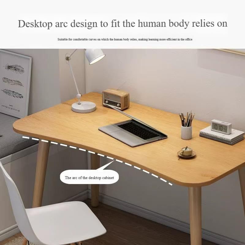 Computer Desk Office Modern with Curved Edge, Natural Oak Finish, Home Desk, 32x16x29.2 inches