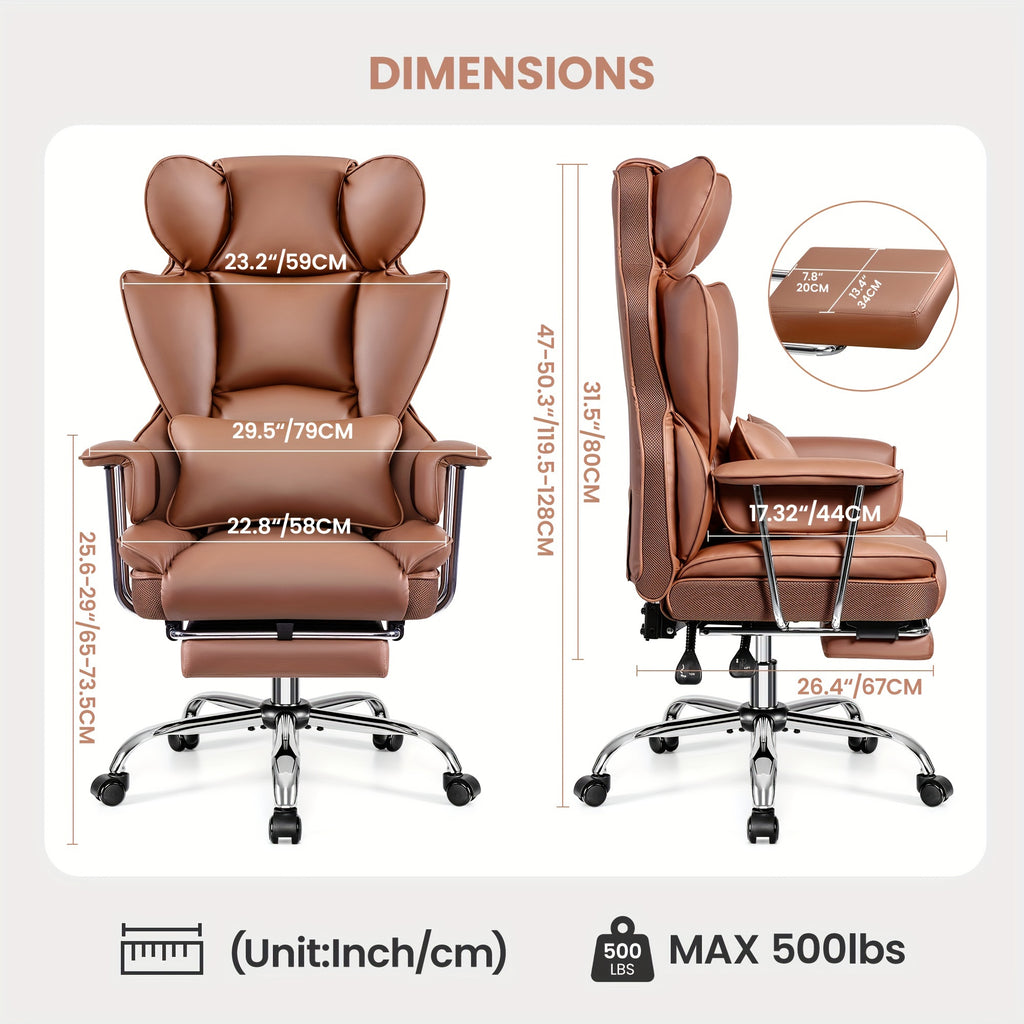 Actflame Premium Ergonomic Office Chair Designed for Larger Individuals - Executive High-Back Leather Featuring Improved Lumbar Support And Built-In Footrest - Ideal for Generous Living Spaces And Work Environments