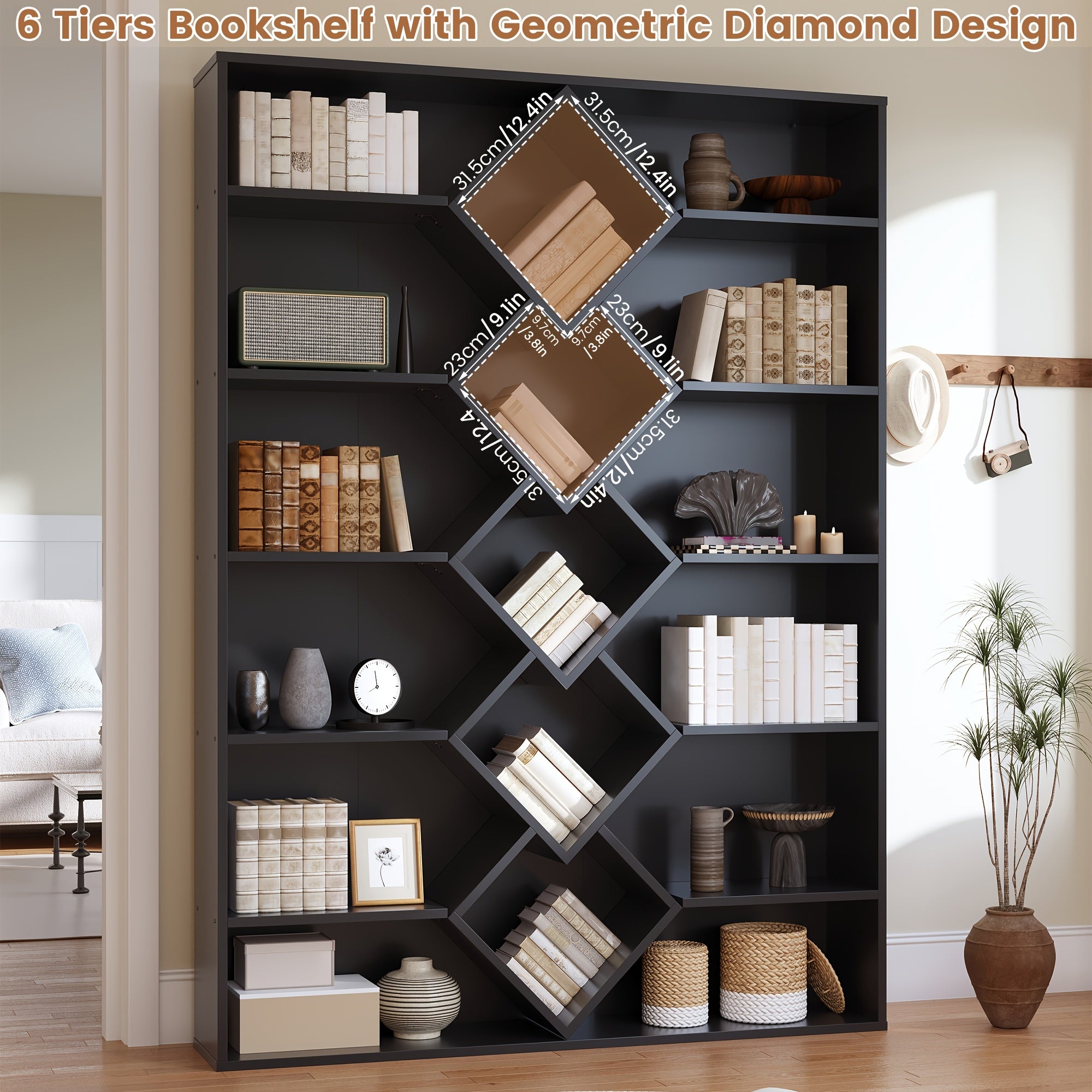 Triple Wide Bookshelf, 6 Tier Large Bookshelf, Bookcase with 17 Open Display Shelves, 71'' Tall Bookcases And Bookshelves for Living Room, Home Office, Library