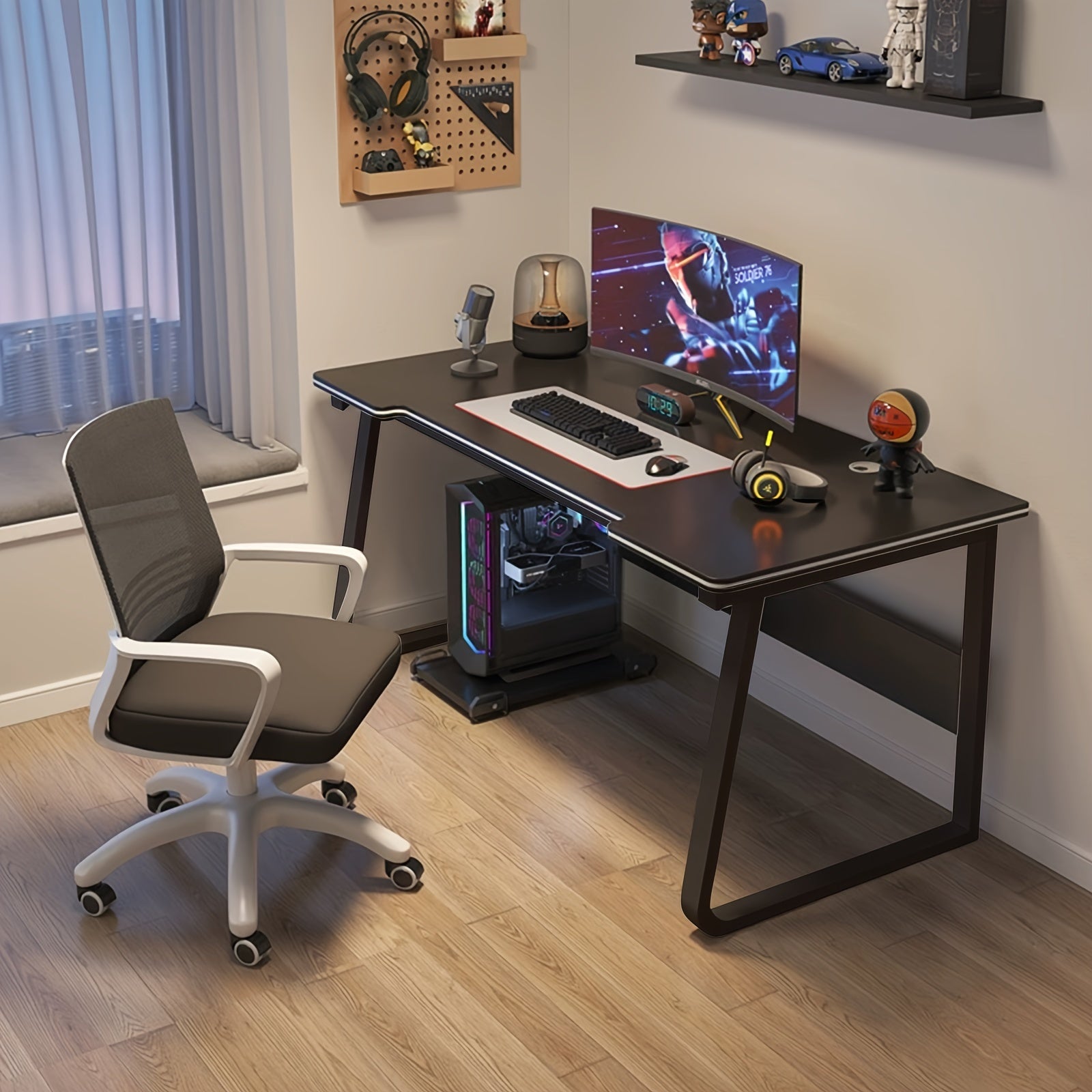 Home Office Desk | Simple Computer Desk, Study Writing Table, Workstation, Gaming Desk, Easy Assembly for Adults, Powder Coated Metal, Floor Mount, Oblong Shape, XUEGW Brand