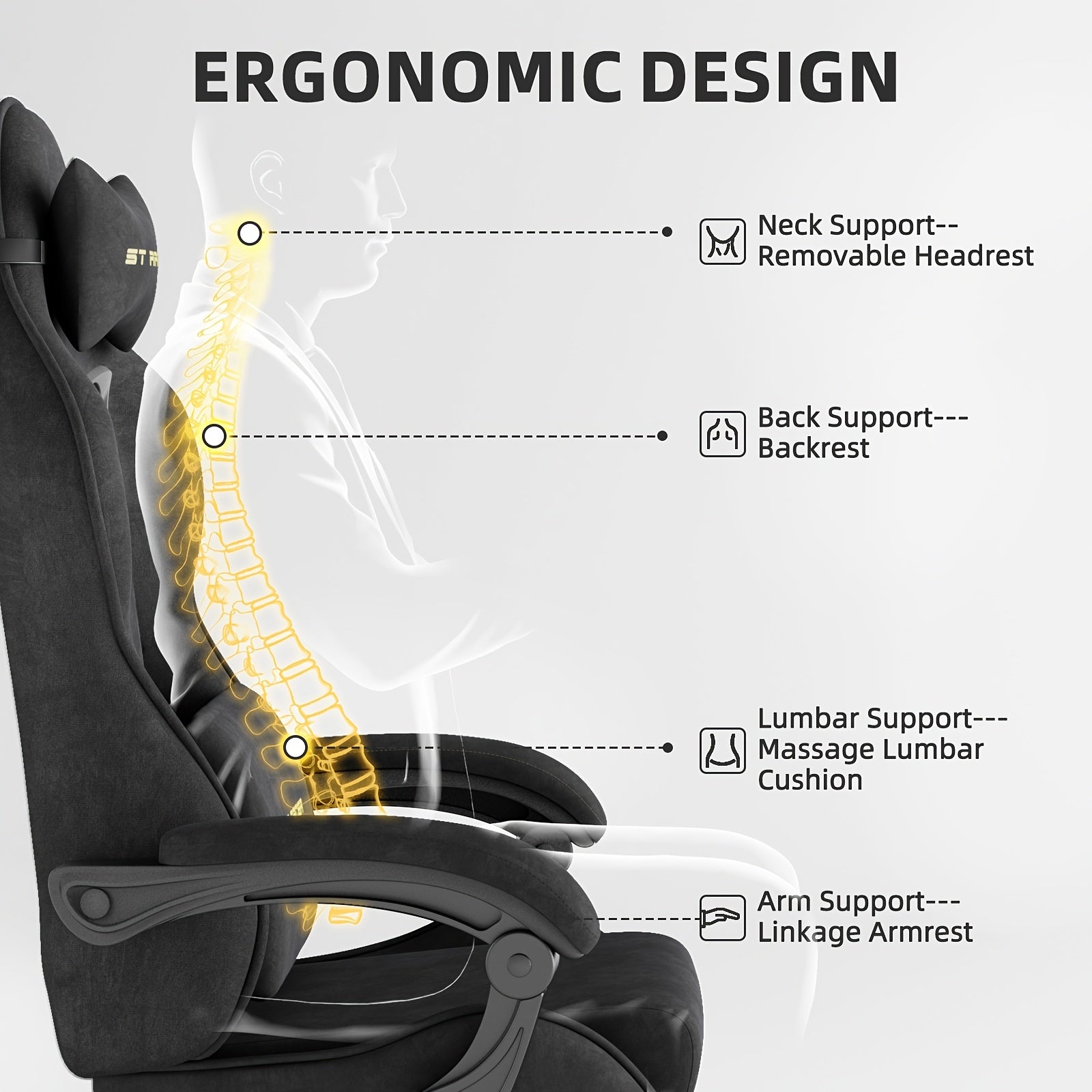 Ergonomic Gaming Chair, Expandable Compatible with Others, Racing Style with Massage & Manual Recliner, for Adults & Teens, Footrest-like Base & Plush Soft Cushioning, Multi-Color Options (Velvet Metal), PC Laptop Computer Desk Chair