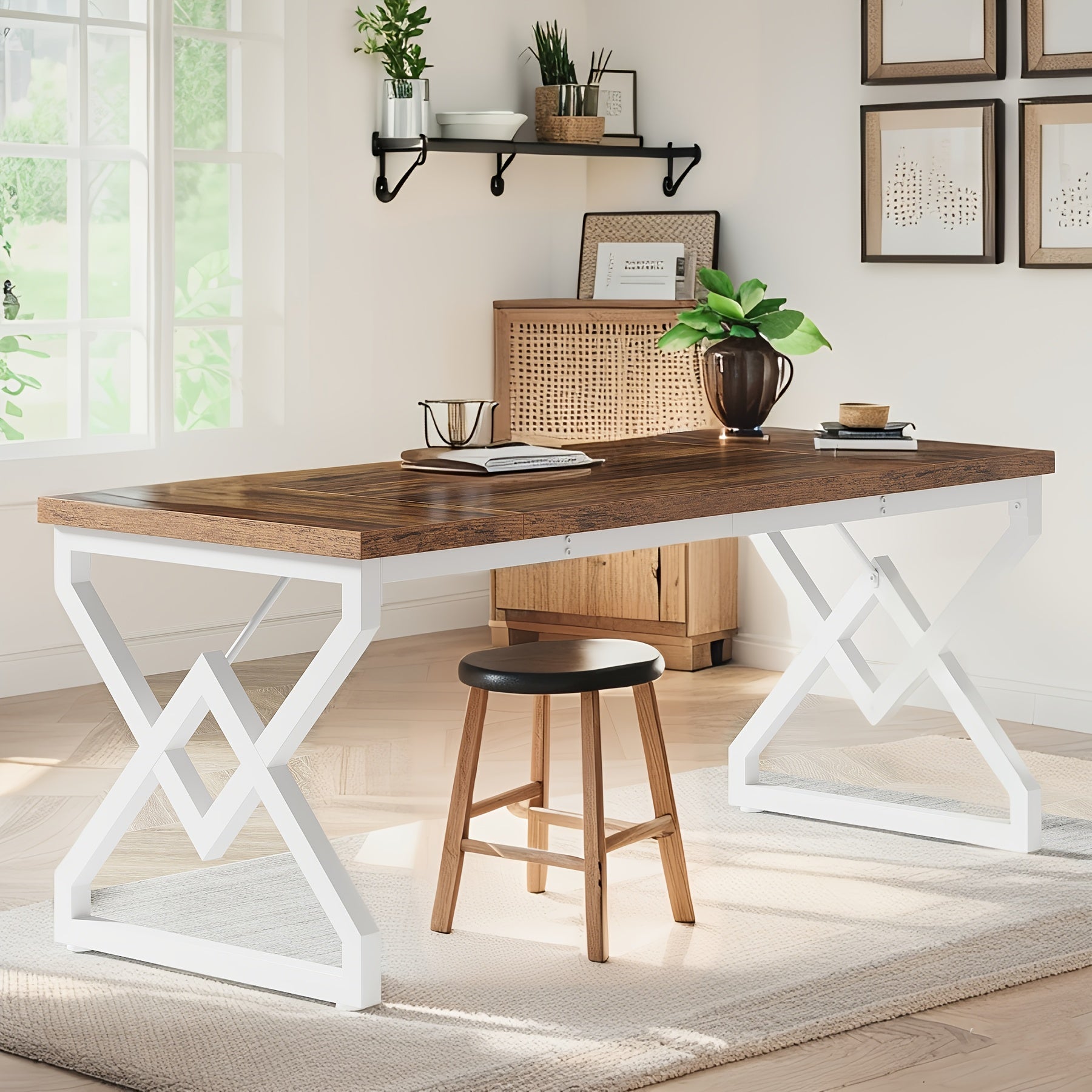 Modern Simple Office Desk - 62.99 Inch, Gaming & Work Desk With Storage, Large Legroom, Metal Frame