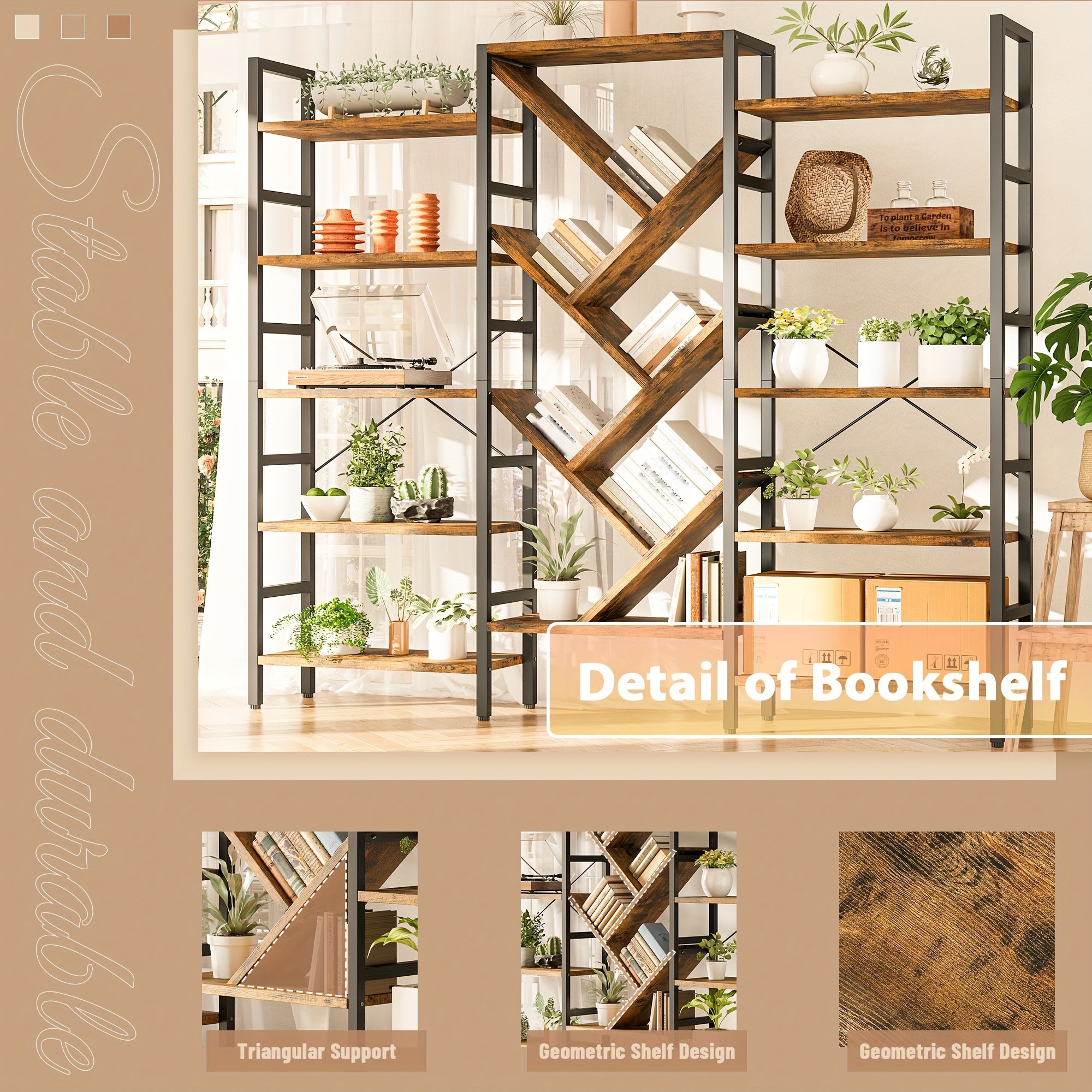 Modern Wooden Bookcase Modern 5-Tier Large Wooden Bookcase with 17 Open Display Shelves - Metal Frame, 70.9\