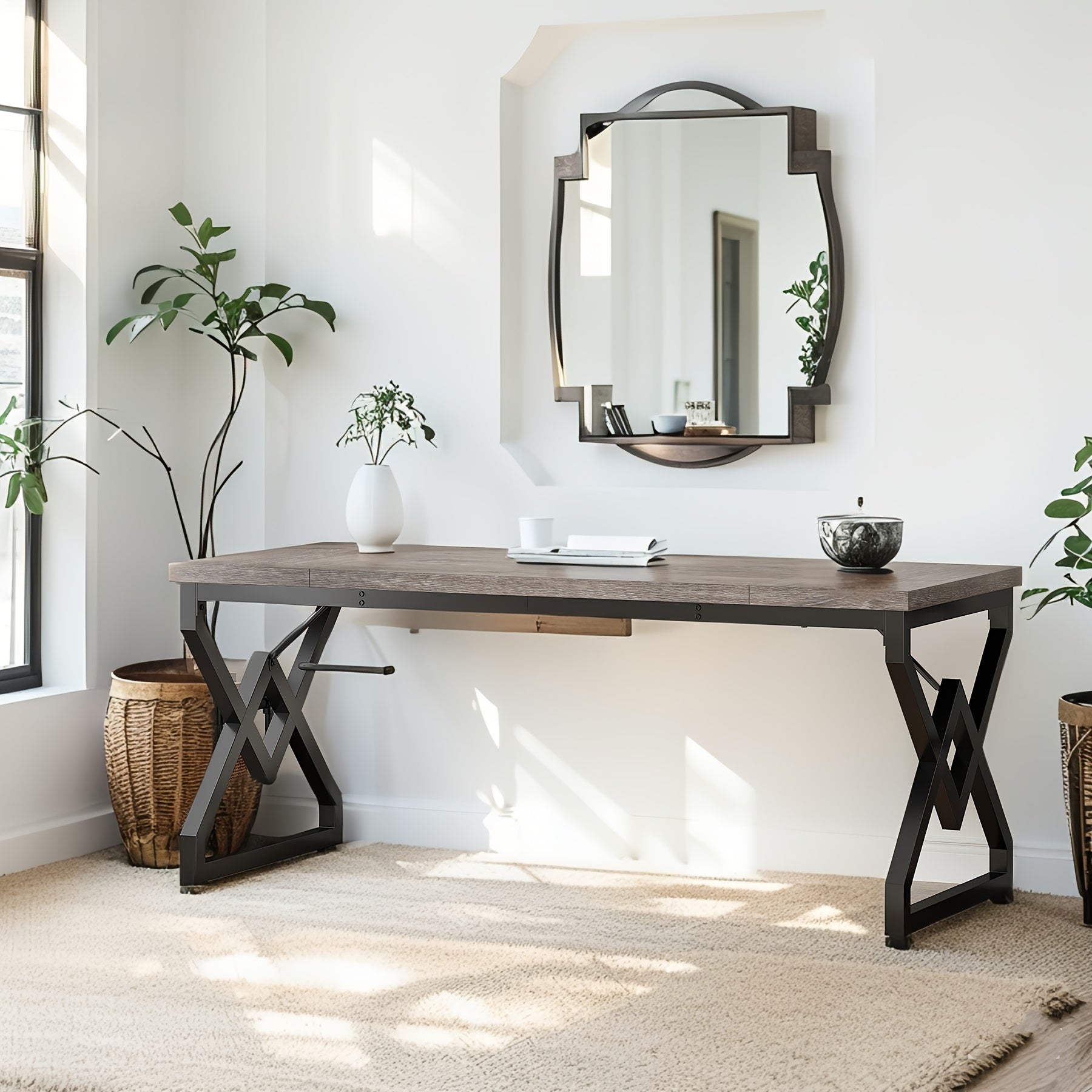 Modern Simple Office Desk - 62.99 Inch, Gaming & Work Desk With Storage, Large Legroom, Metal Frame